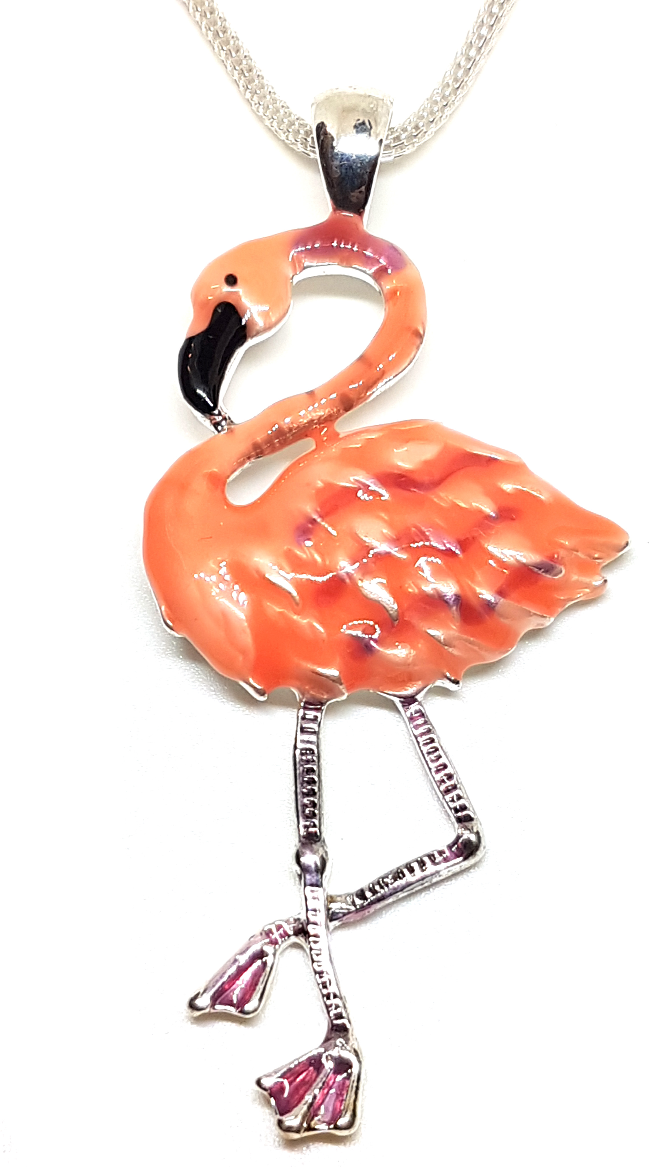 Flamingo Schmuckset Anhänger mit Kette und Ohrstecker