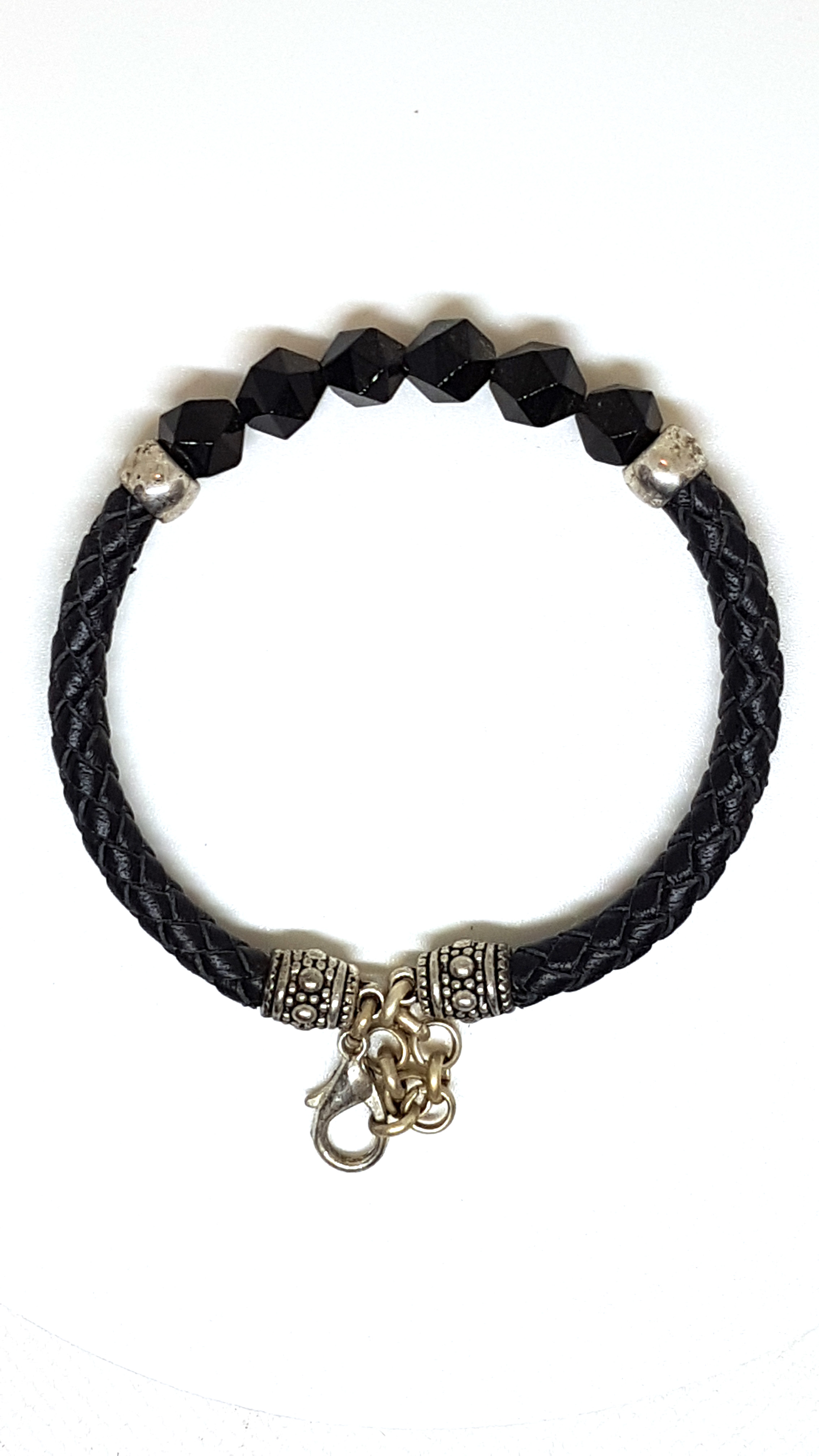 Armband aus echt Leder mit echten Onyx Steinen von Lanzarote (Handarbeit)