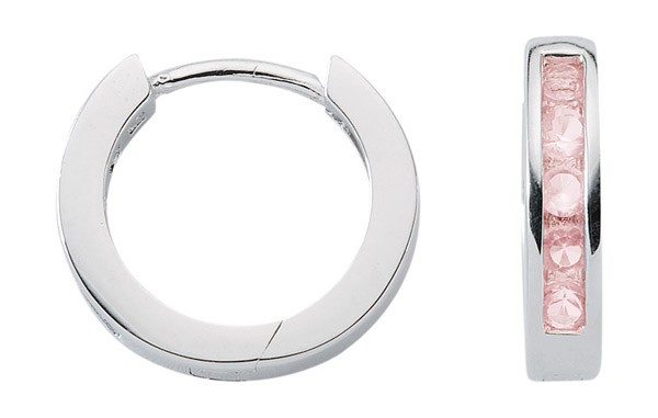 Creolen mit Zirkonia rosa aus 925 Sterling Silber rhodiniert