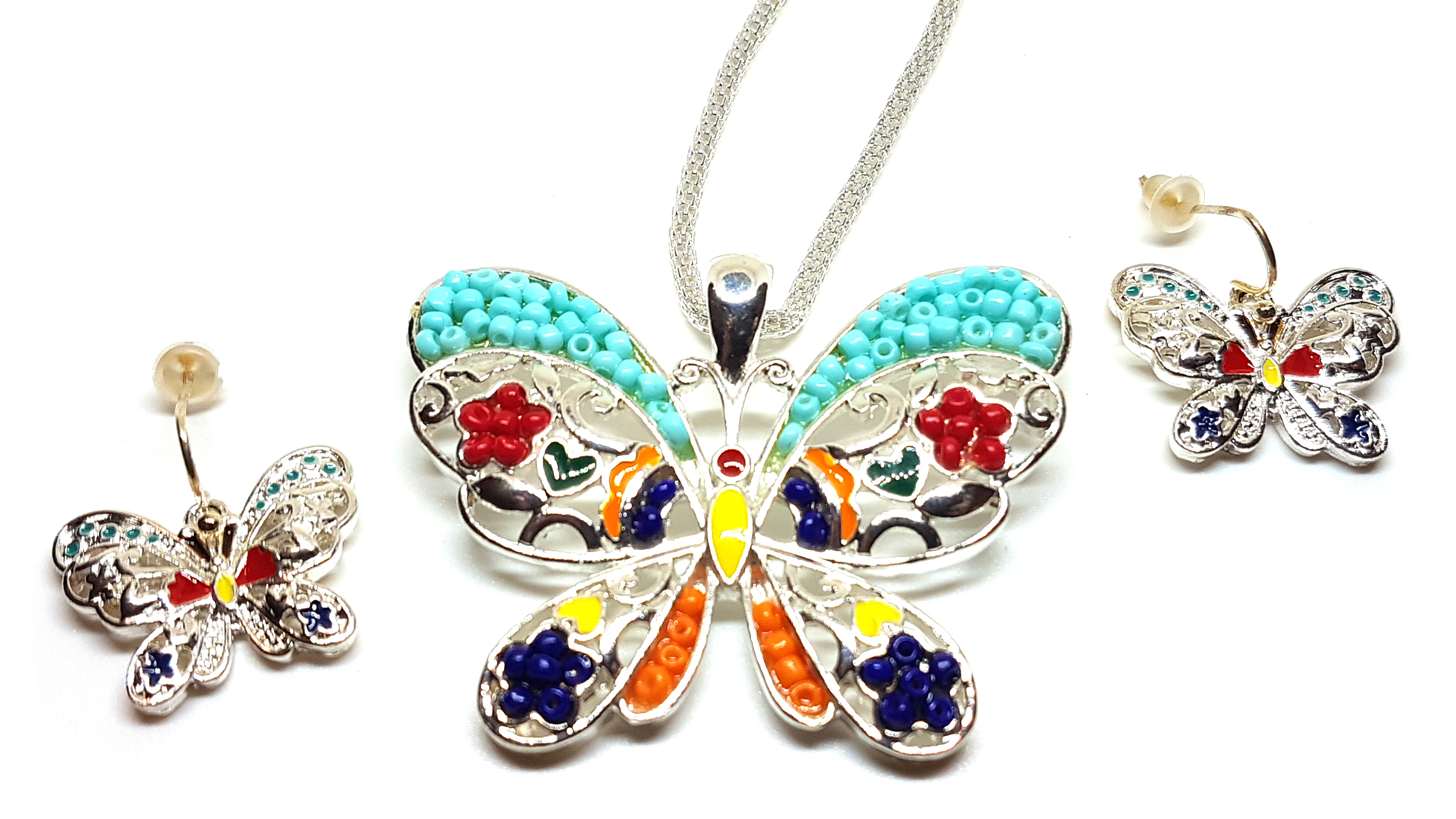 Schmetterling Schmuckset Anhänger mit Kette und Ohrstecker