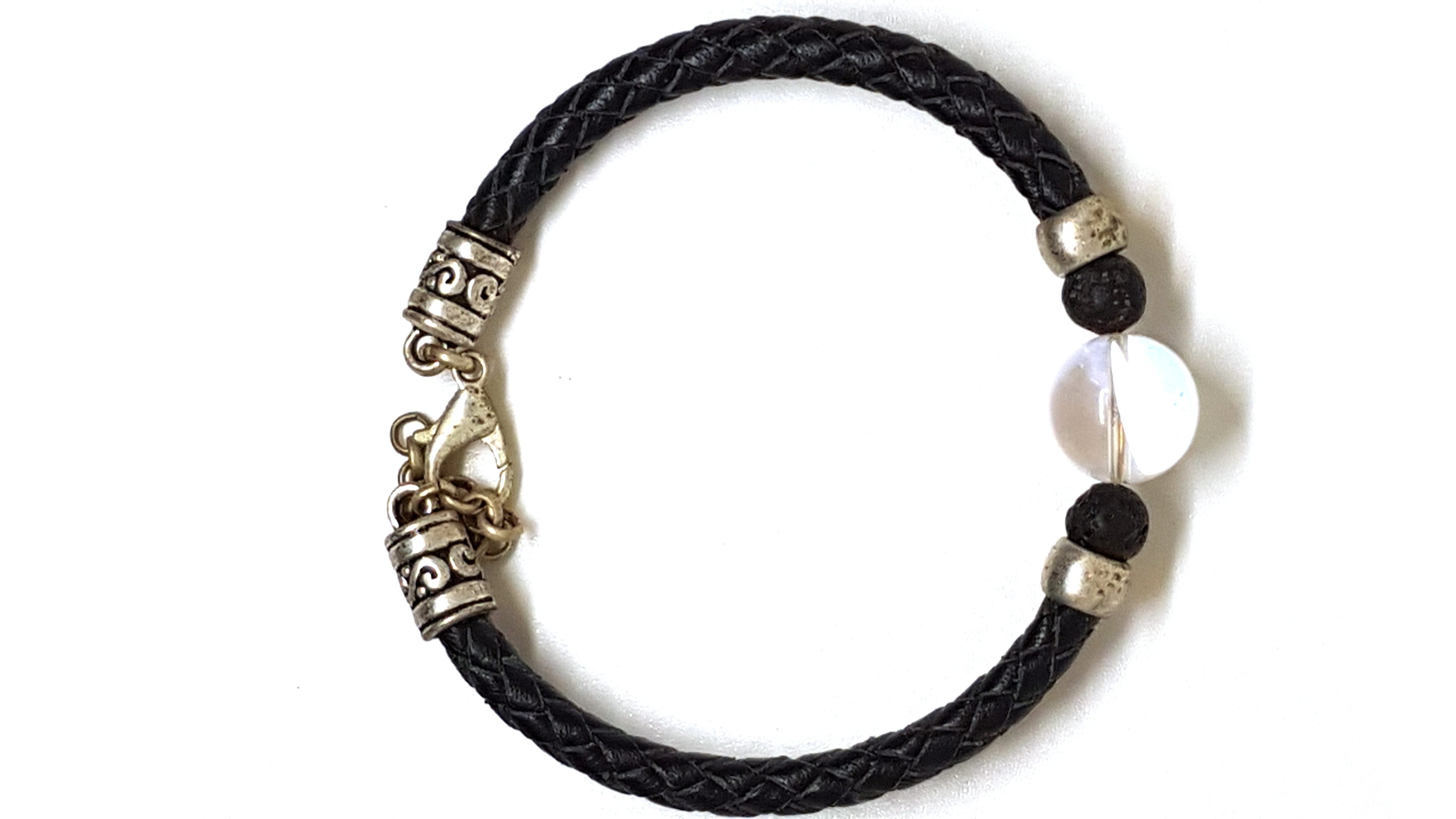 Armband aus echt Leder mit echten Lava Steinen und Kristall Stein von Lanzarote (Handarbeit)