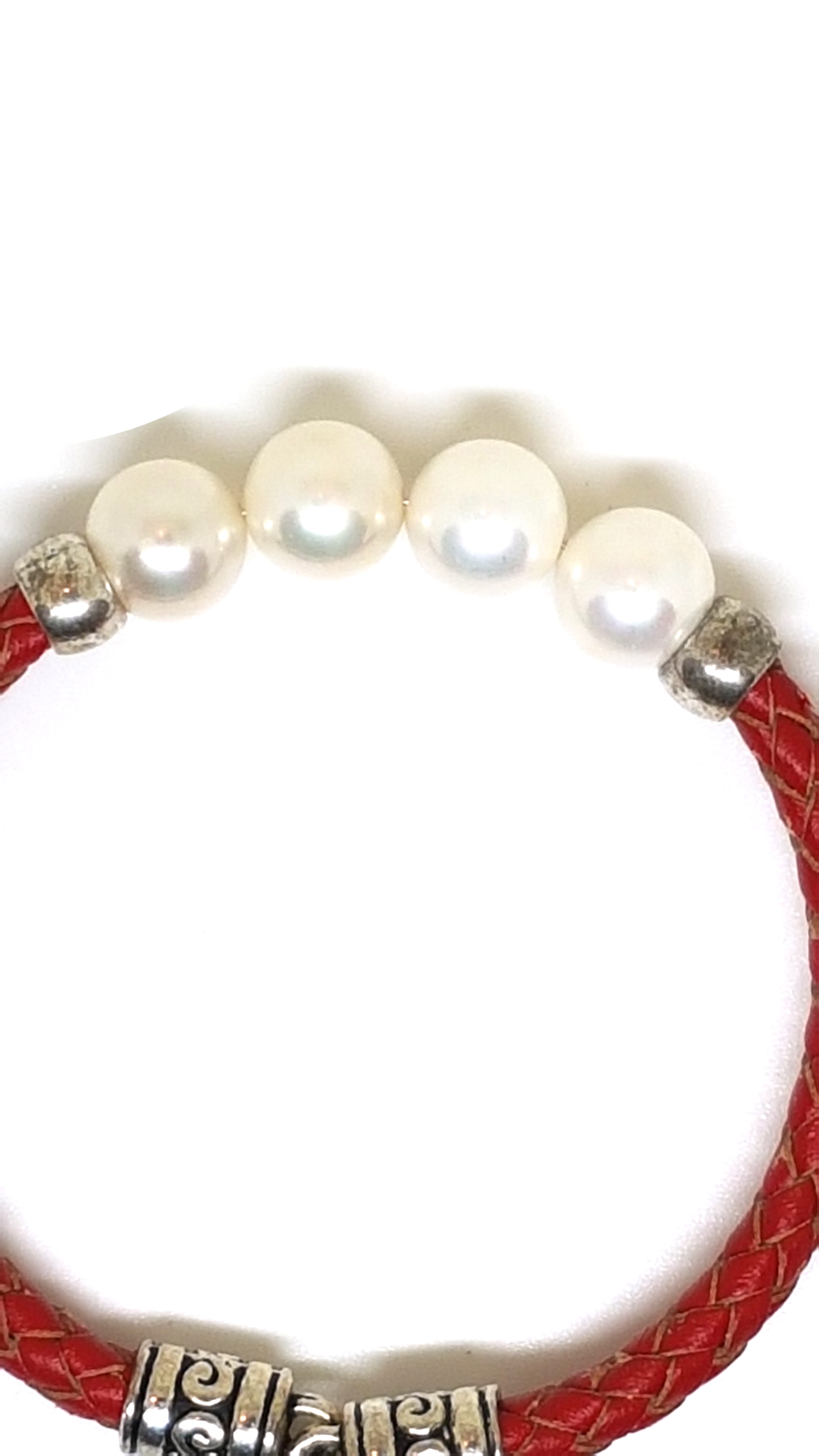 Armband aus echt Leder mit echten Süßwasserperlen von Lanzarote (Handarbeit)