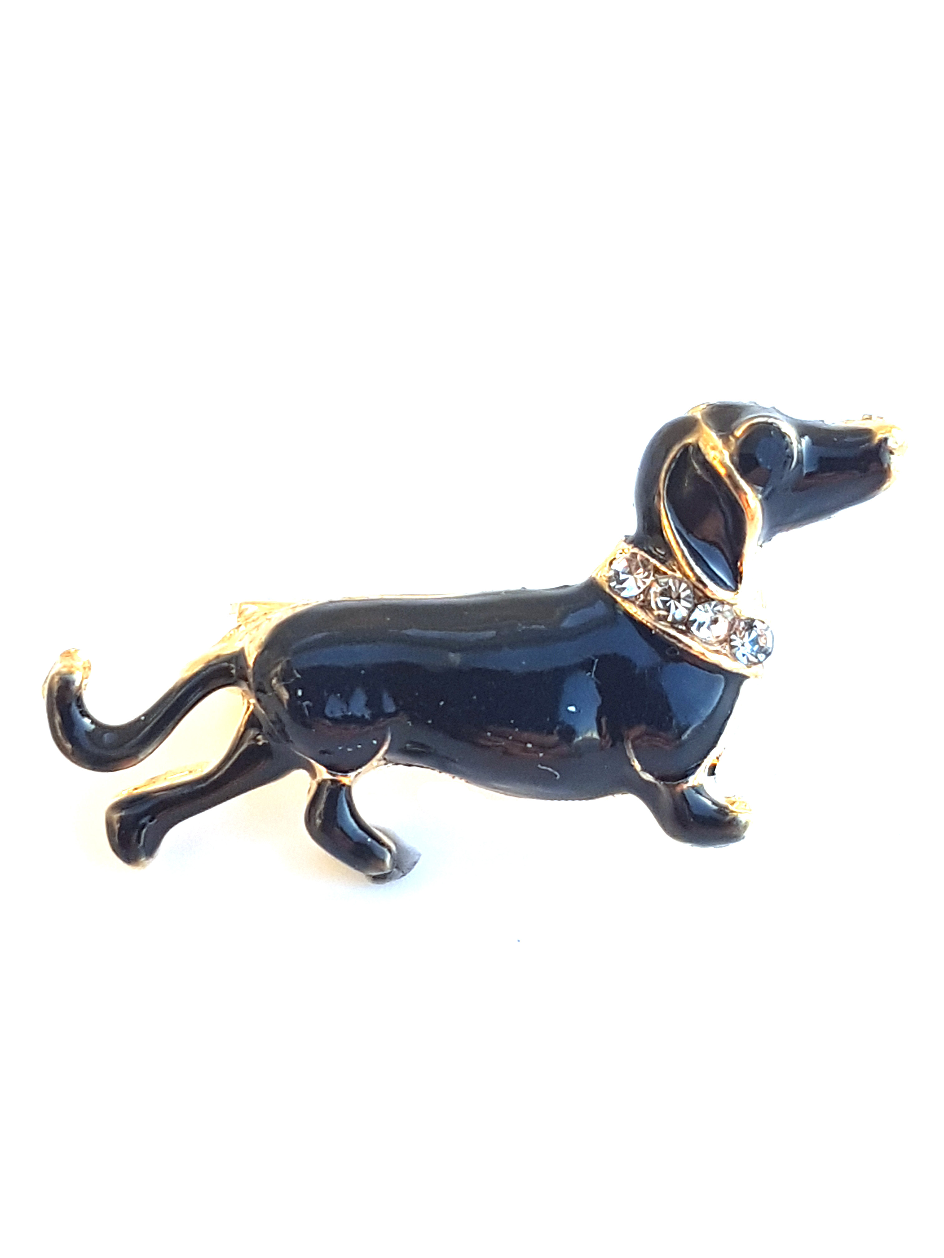 Dackel Brosche / Anstecknadel mit Strass steinen