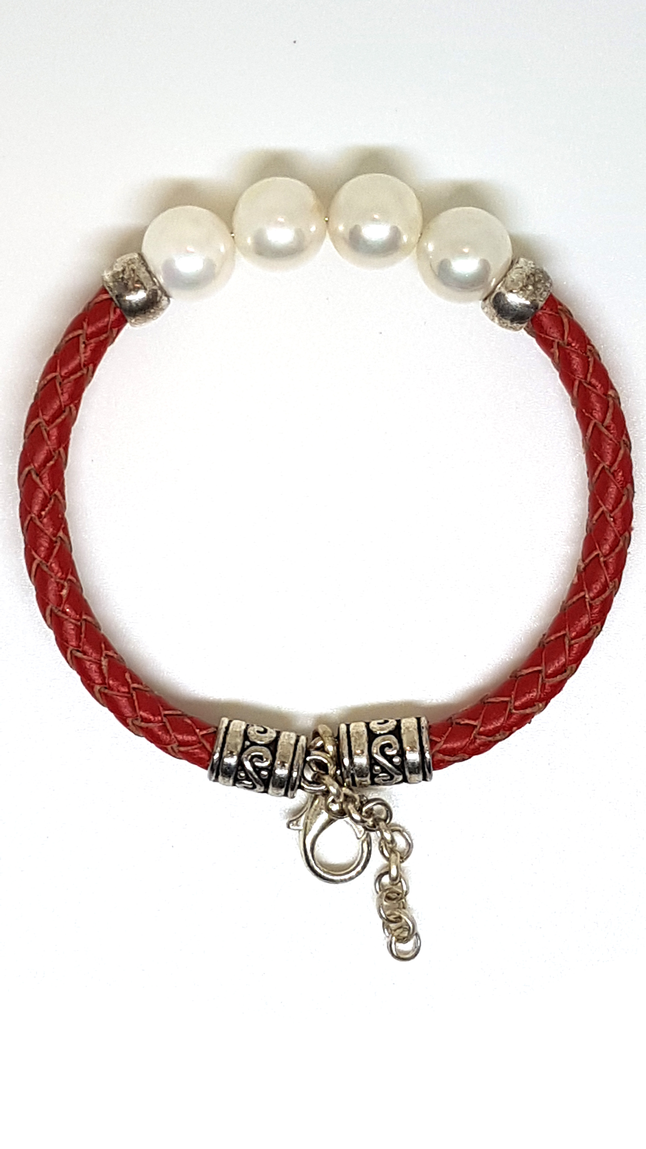 Armband aus echt Leder mit echten Süßwasserperlen von Lanzarote (Handarbeit)