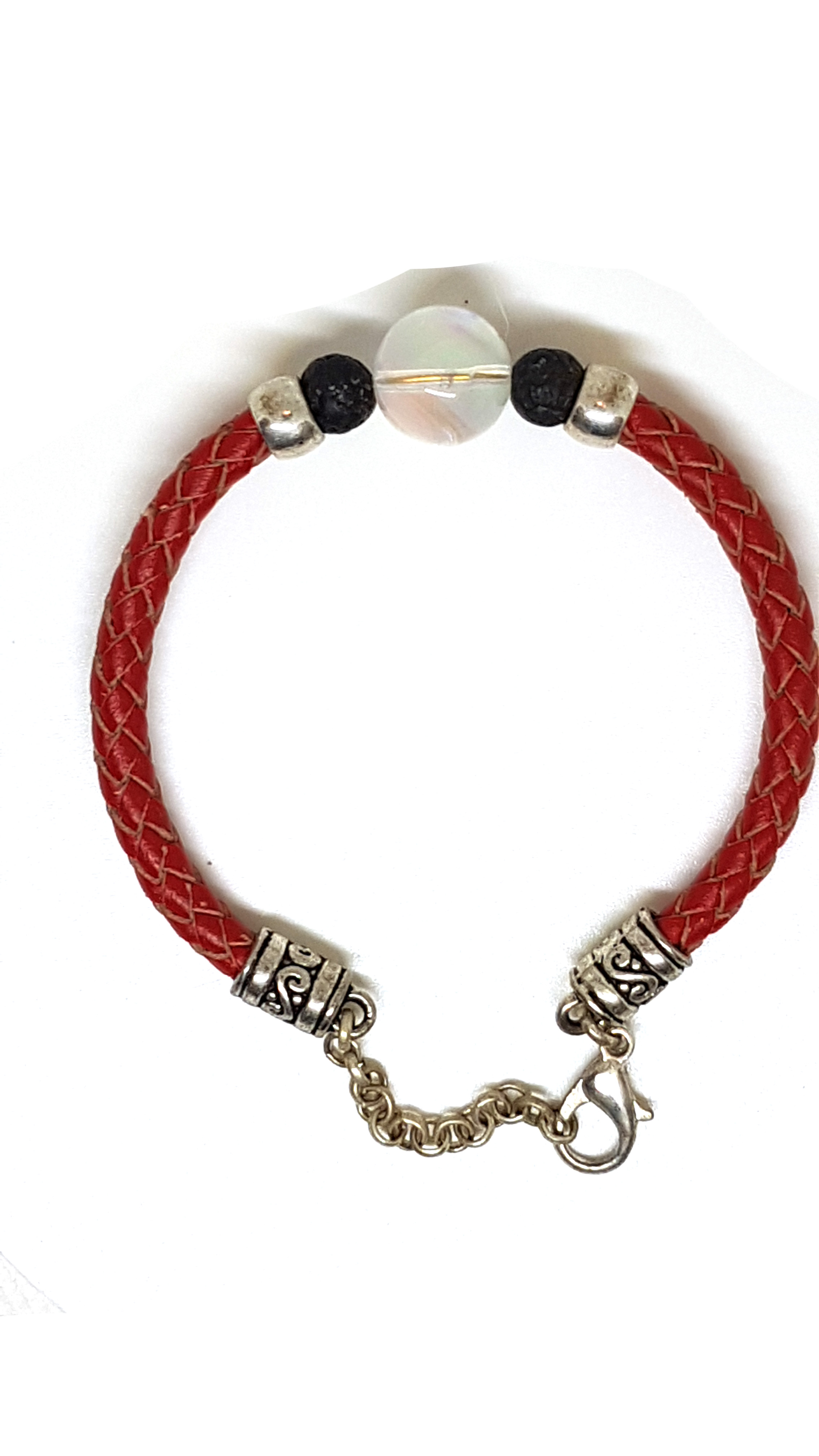 Armband aus echt Leder mit echten Lava Steinen und Kristall Stein von Lanzarote (Handarbeit)