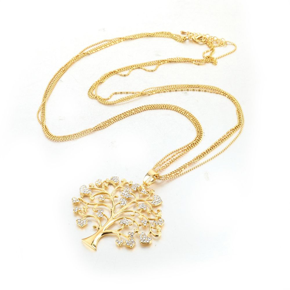 Baum Anhänger mit Zirkoniasteinen und Halskette 76cm