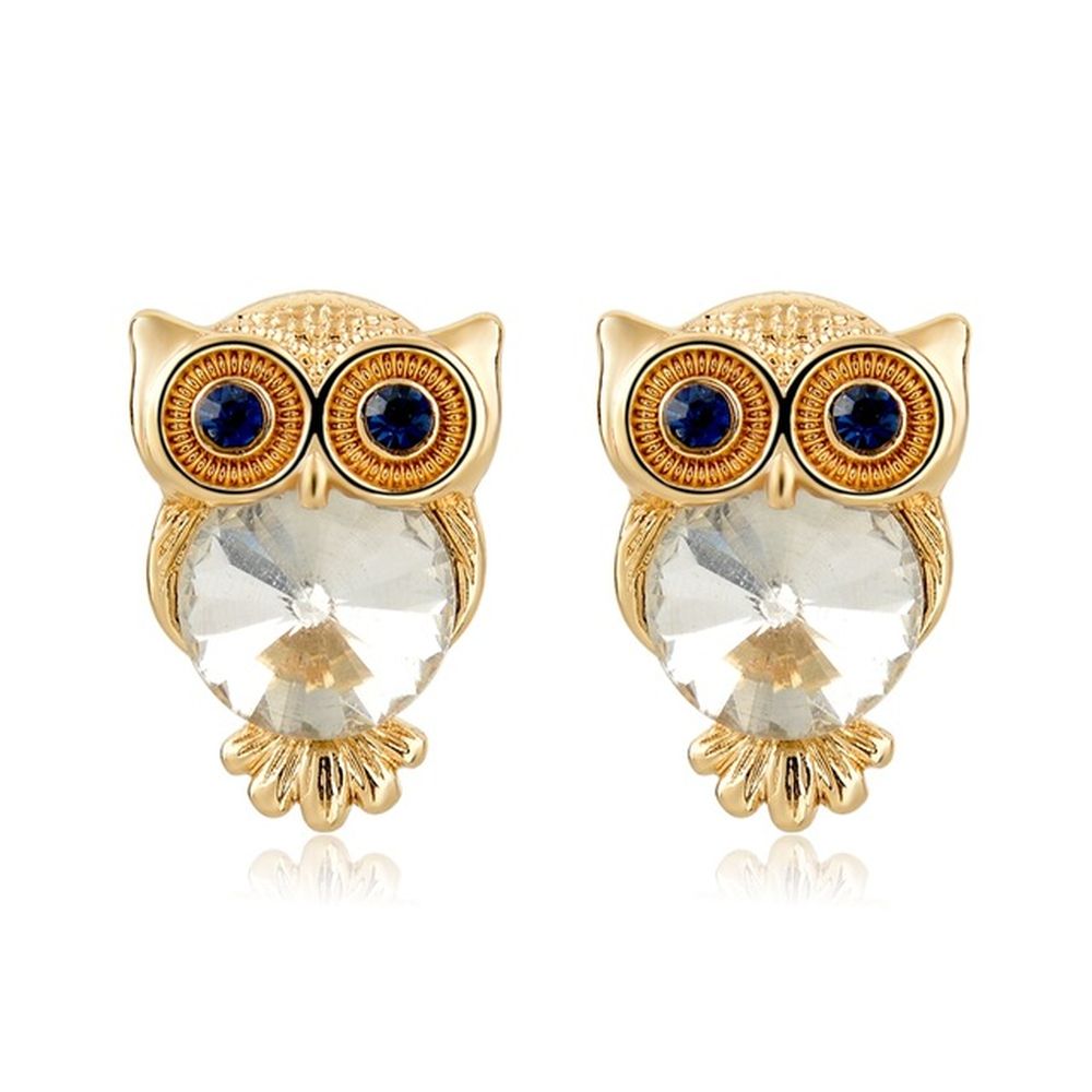 Eule Ohrstecker mit Weißem Kristall
