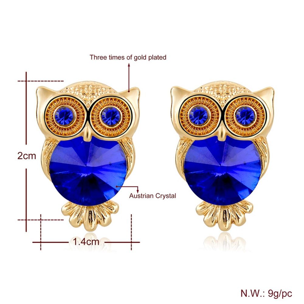 Eule Ohrstecker mit Blauem Kristall 