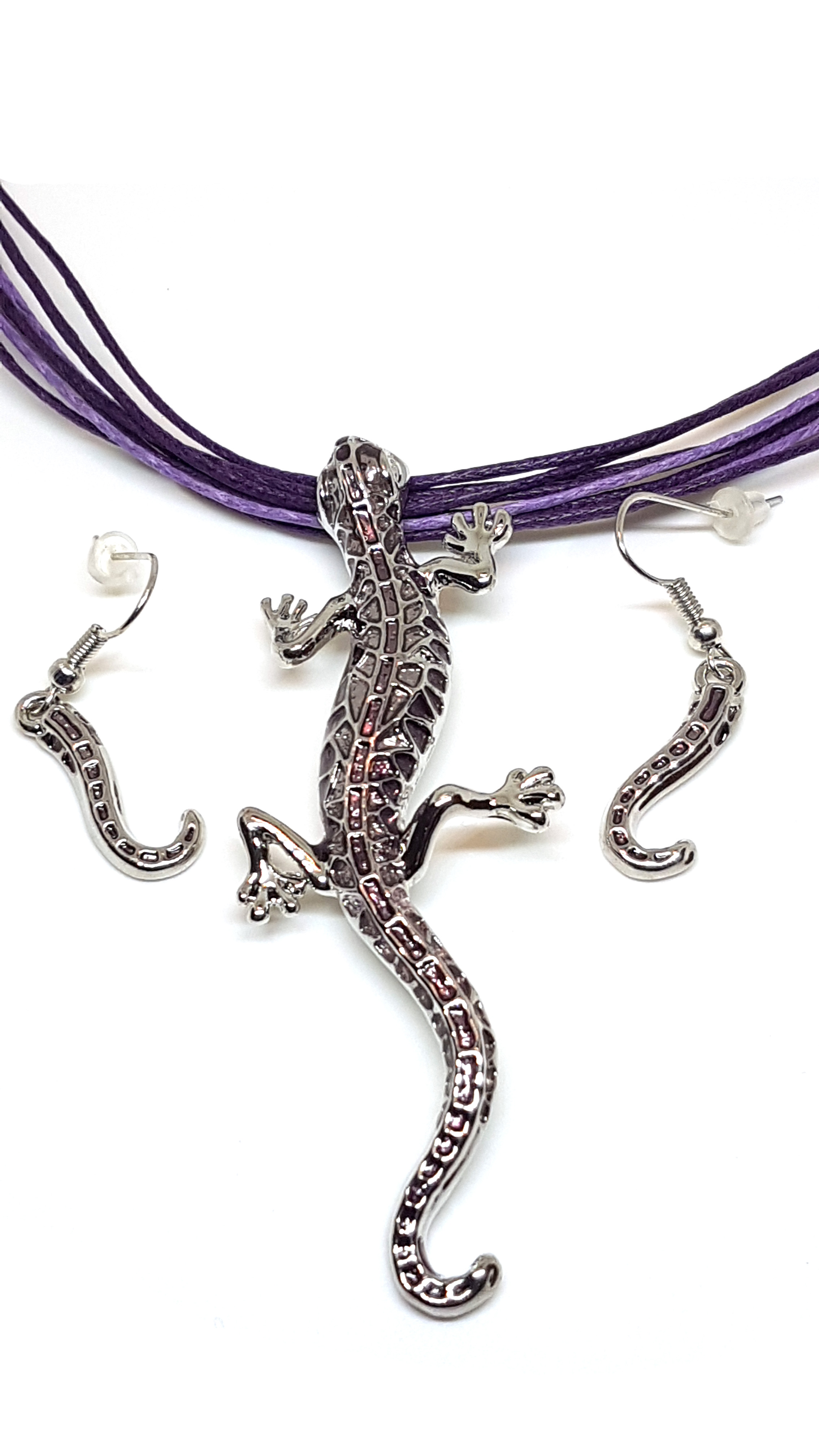 Gecko Schmuckset Anhänger mit Kette und Ohrstecker