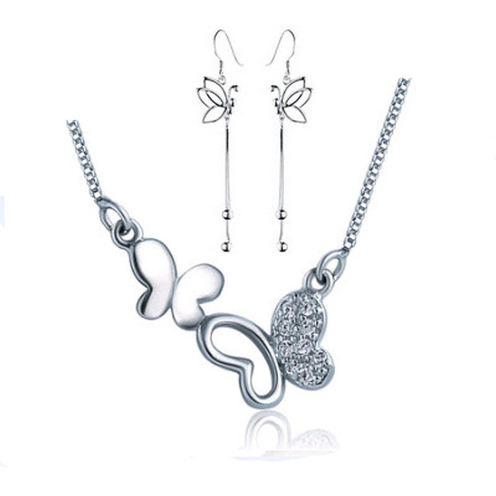 Schmuckset Schmetterling Halskette und Ohrhänger mit Zirkonia aus Silber 