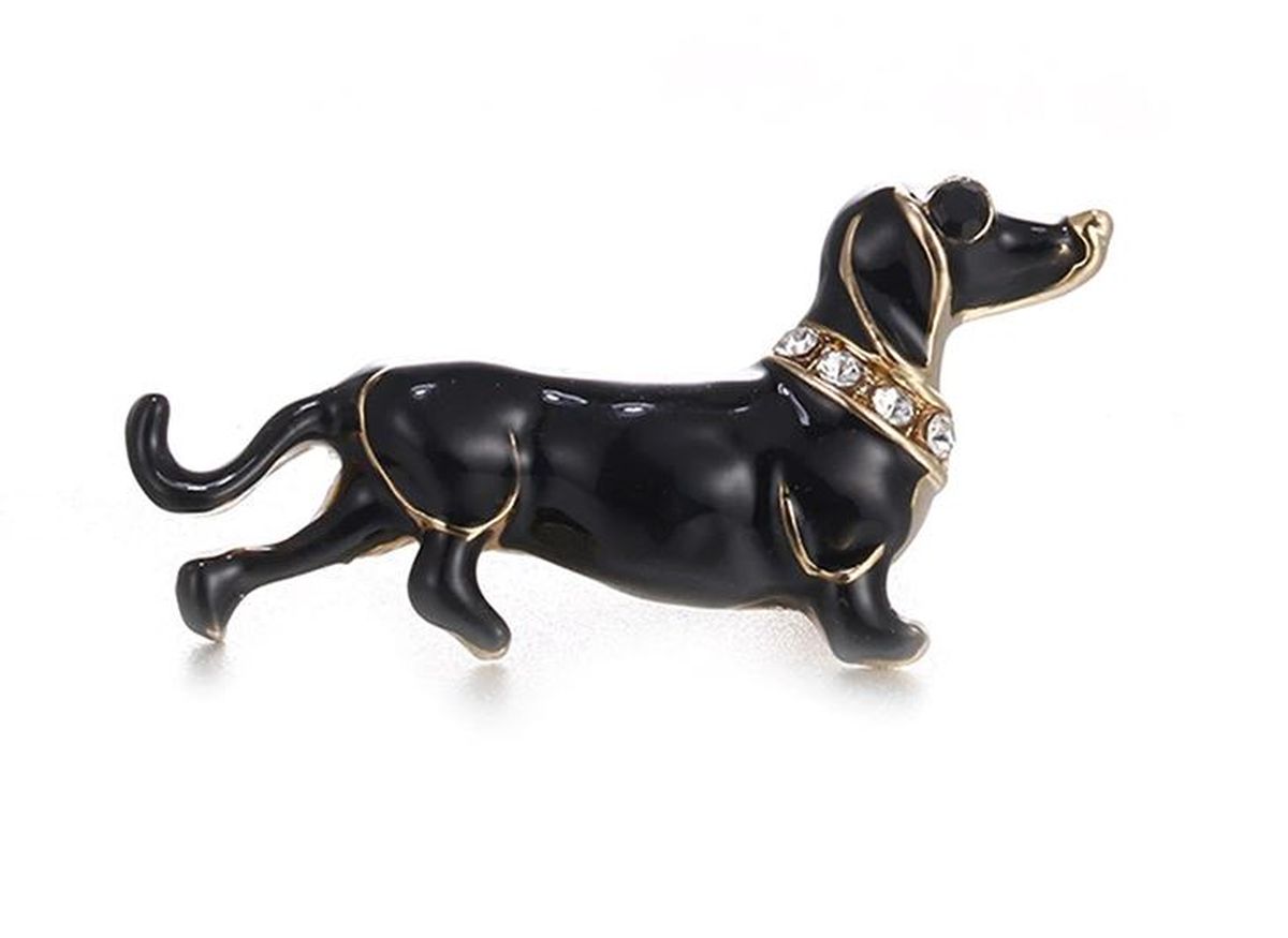 Dackel Brosche / Anstecknadel mit Strass steinen