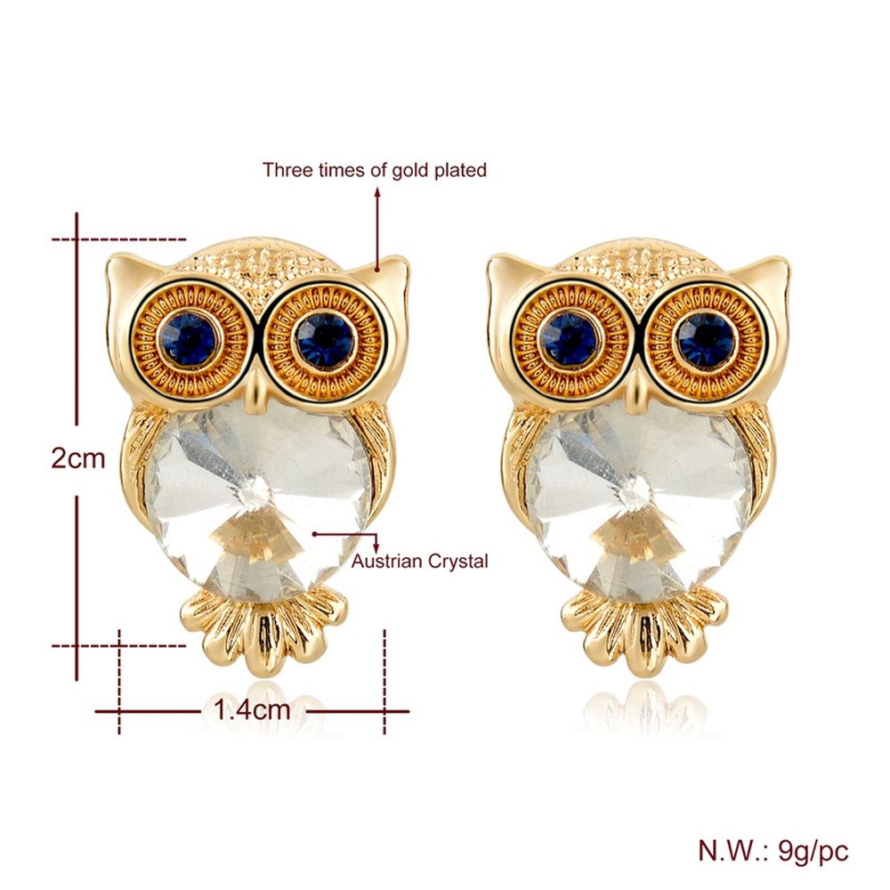 Eule Ohrstecker mit Weißem Kristall