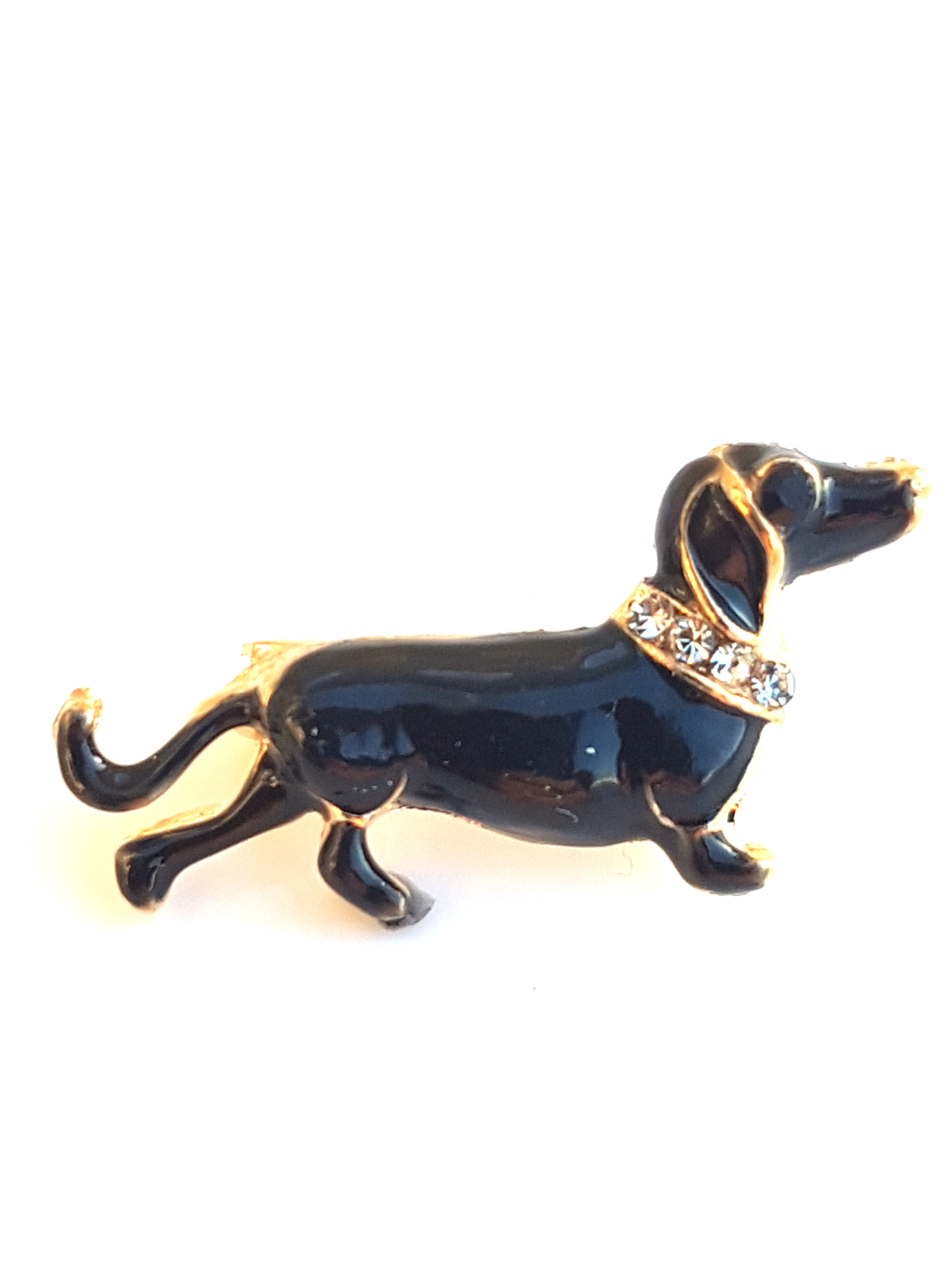 Dackel Brosche / Anstecknadel mit Strass steinen