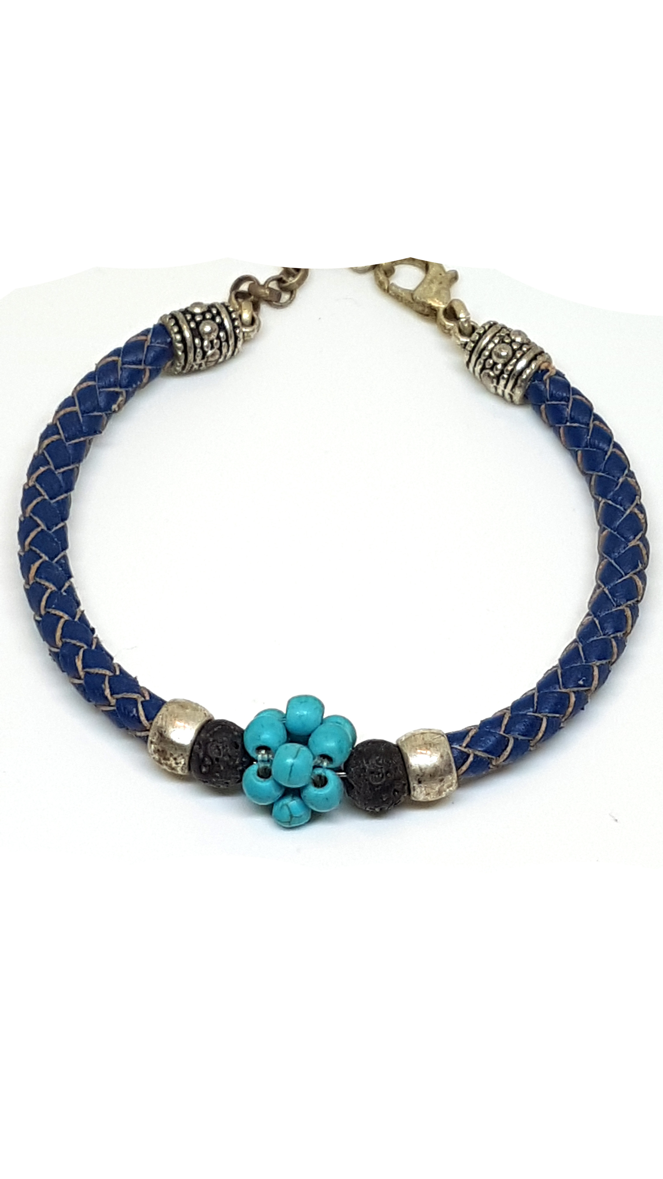 Armband aus echt Leder mit echten Lava Steinen und Türkis von Lanzarote (Handarbeit)