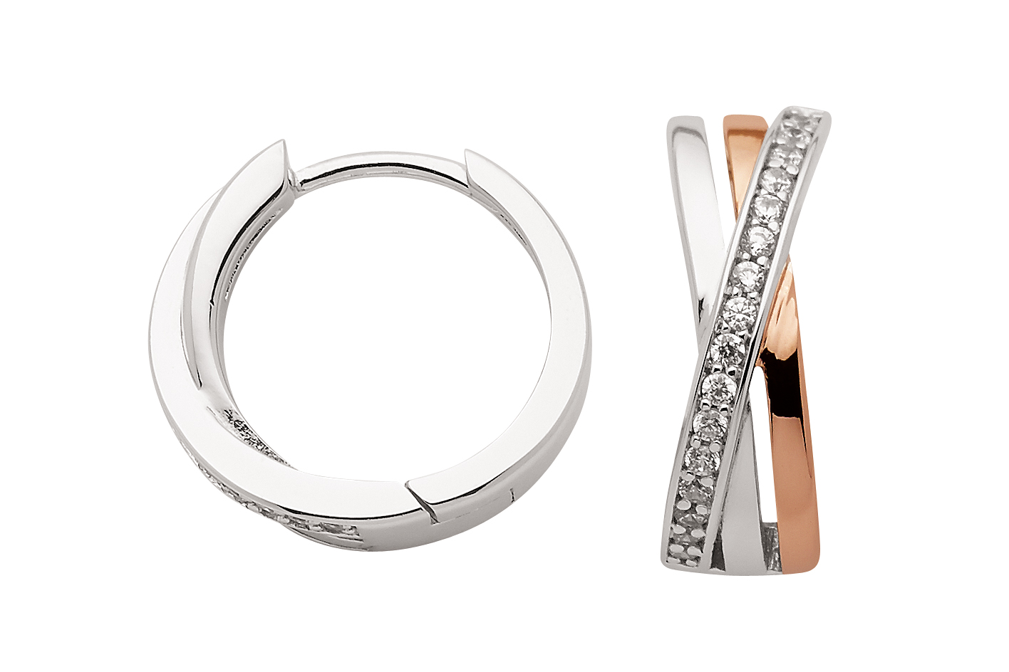 Creolen bicolor mit Zirkonia aus 925 Sterling Silber