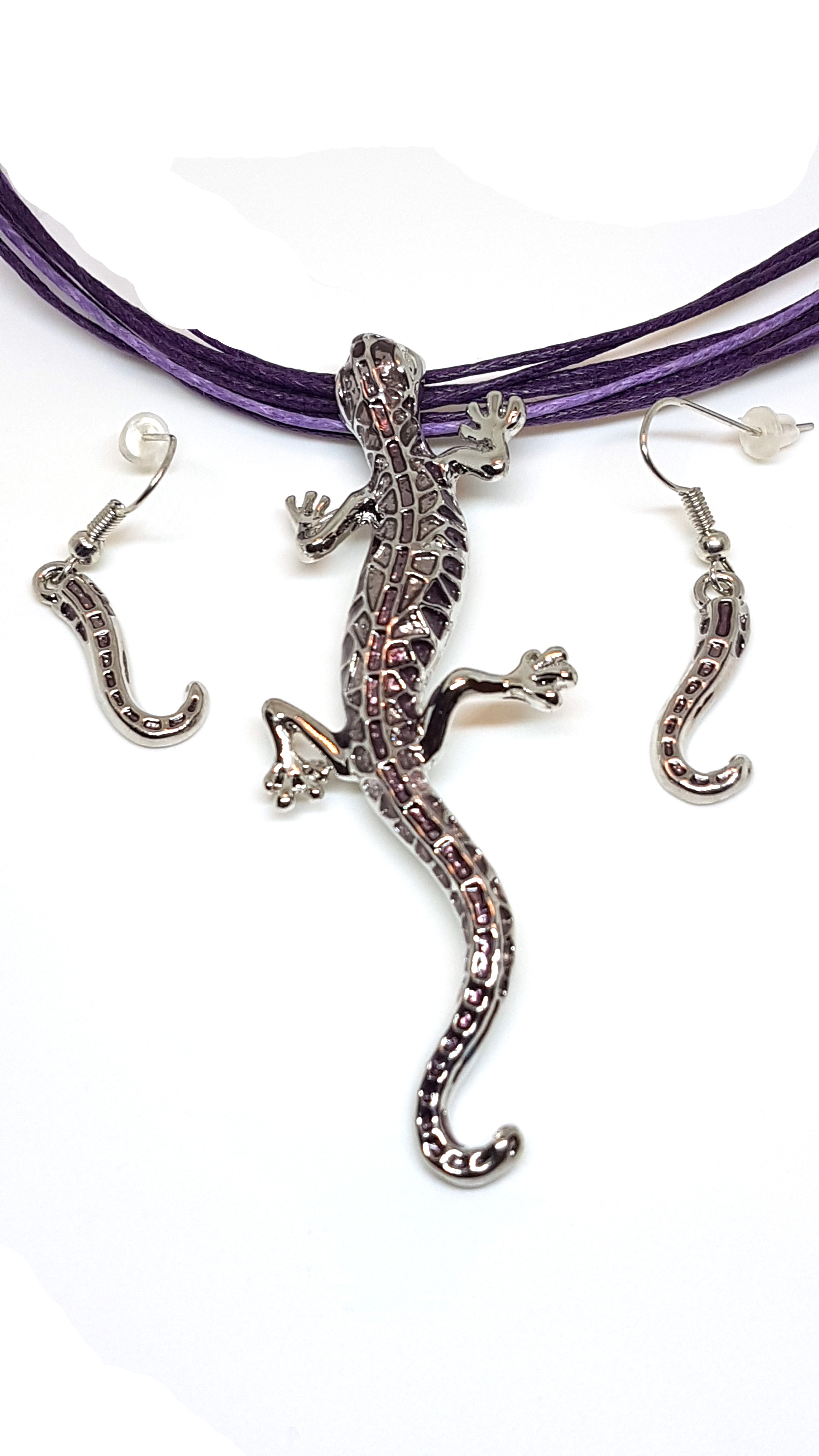 Gecko Schmuckset Anhänger mit Kette und Ohrstecker