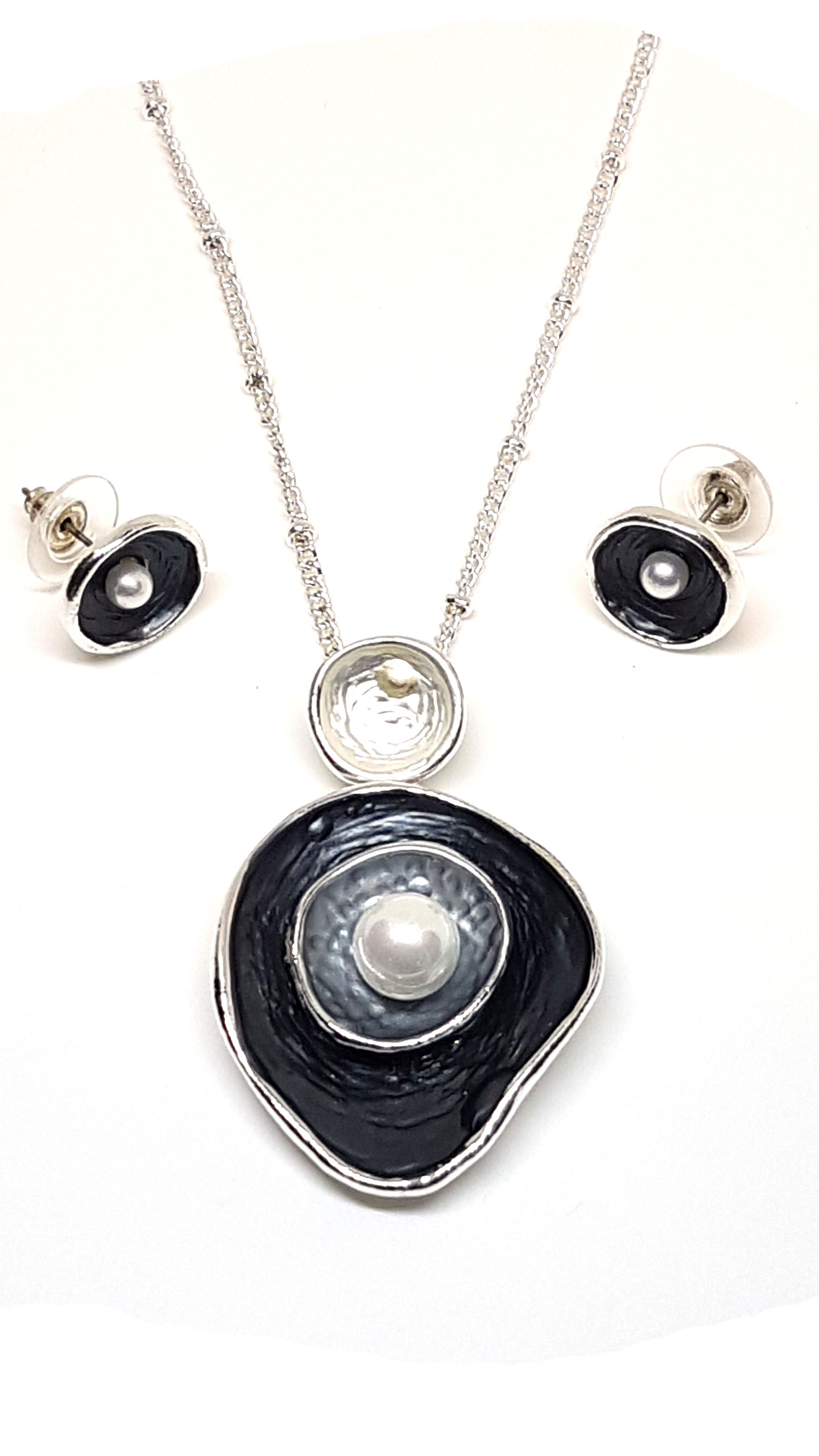 Schmuckset mit Kette Anhänger Perle und Ohrstecker