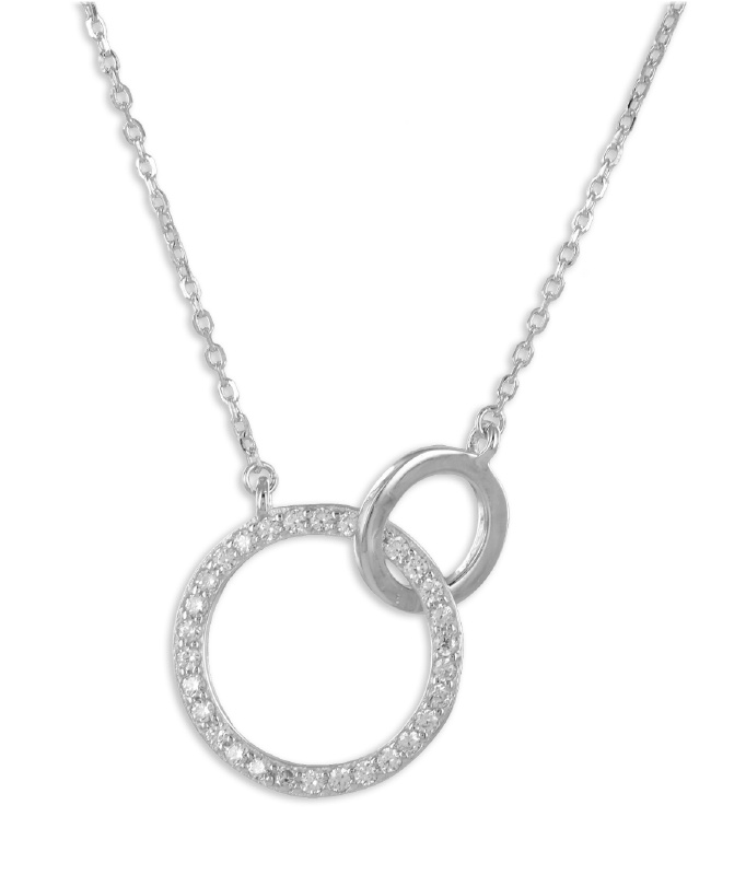 Collier Kette mit Anhänger Doppelring mit 30 Zirkonia aus 925 echt Silber