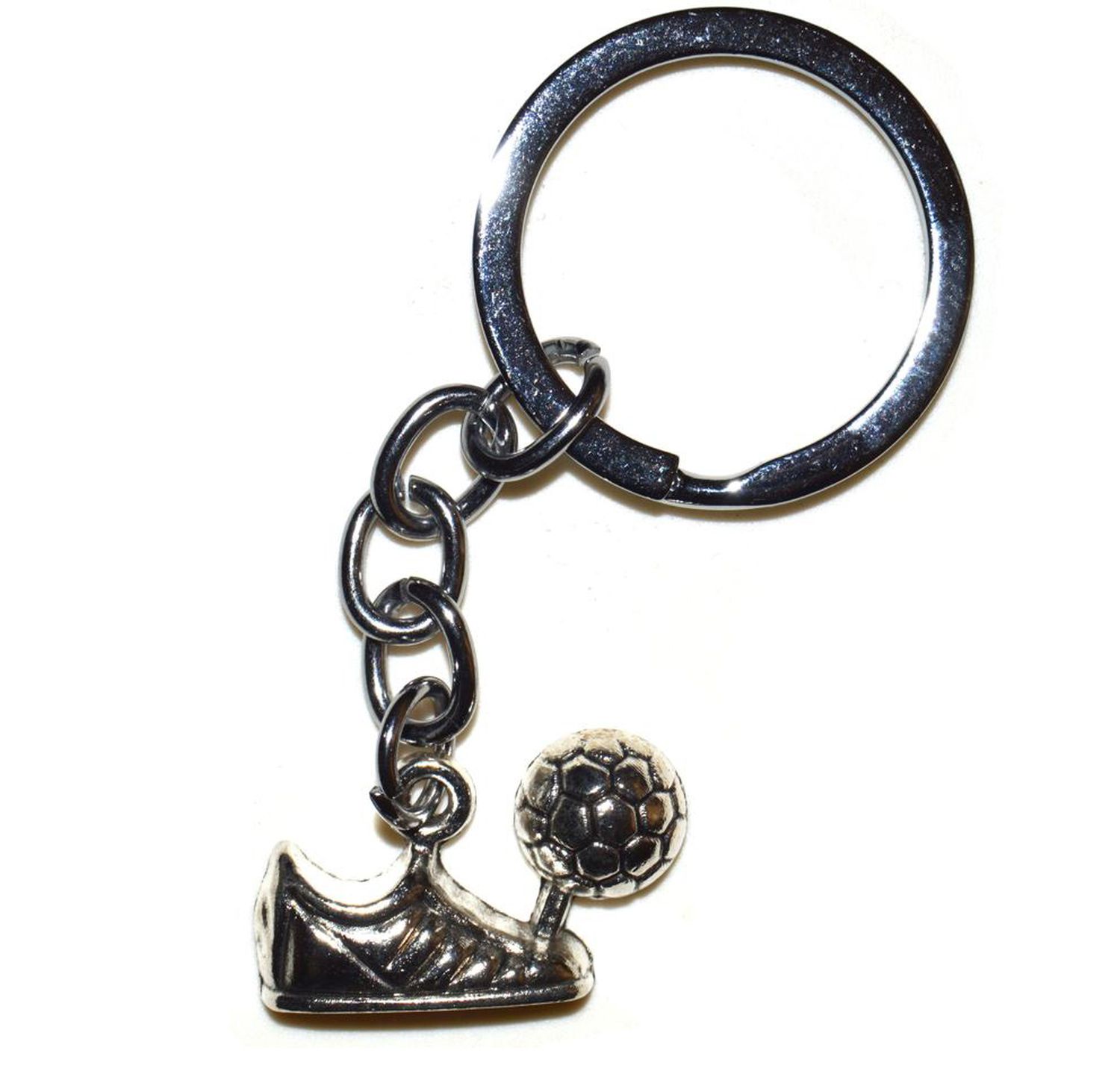 Fussballschuh Schlüsselanhänger mit Fußball und Schuh aus Alpacca