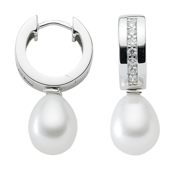 Creolen mit Süßwasserperle und Zirkonia aus 925 Sterling Silber rhodiniert