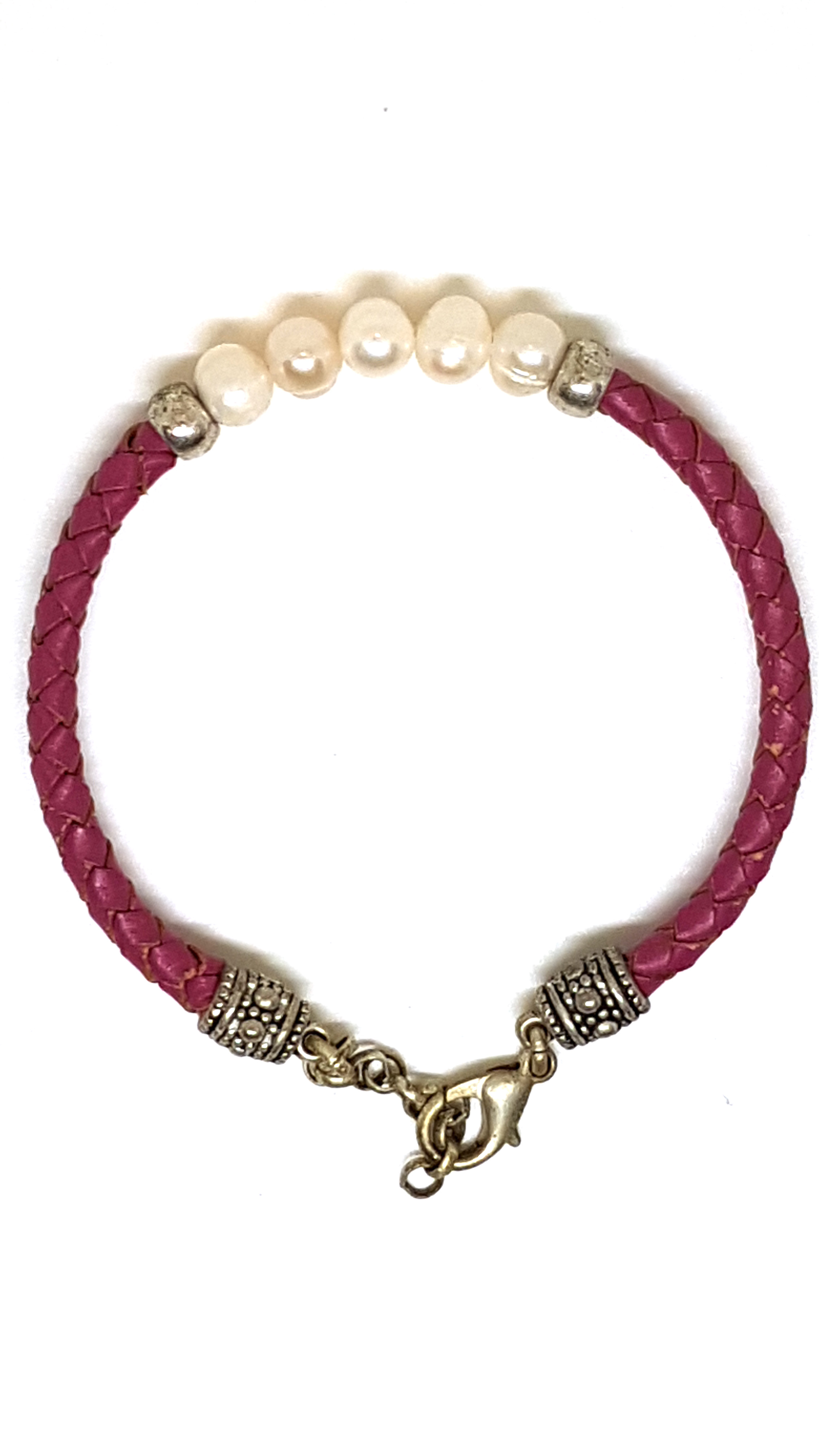 Armband aus echt Leder mit echten Süßwasserperlen von Lanzarote (Handarbeit)