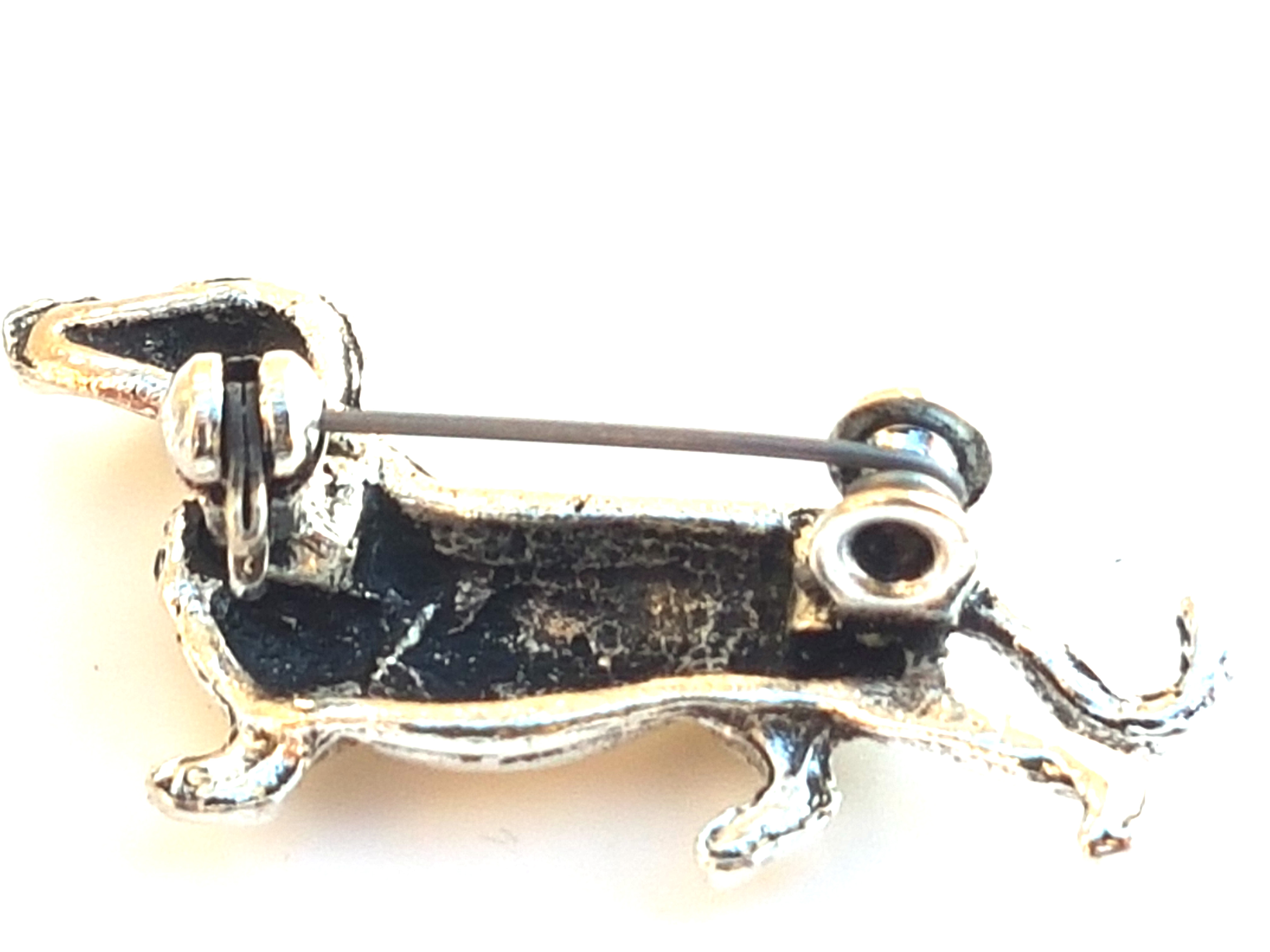 Dackel Brosche / Anstecknadel mit Strass steinen