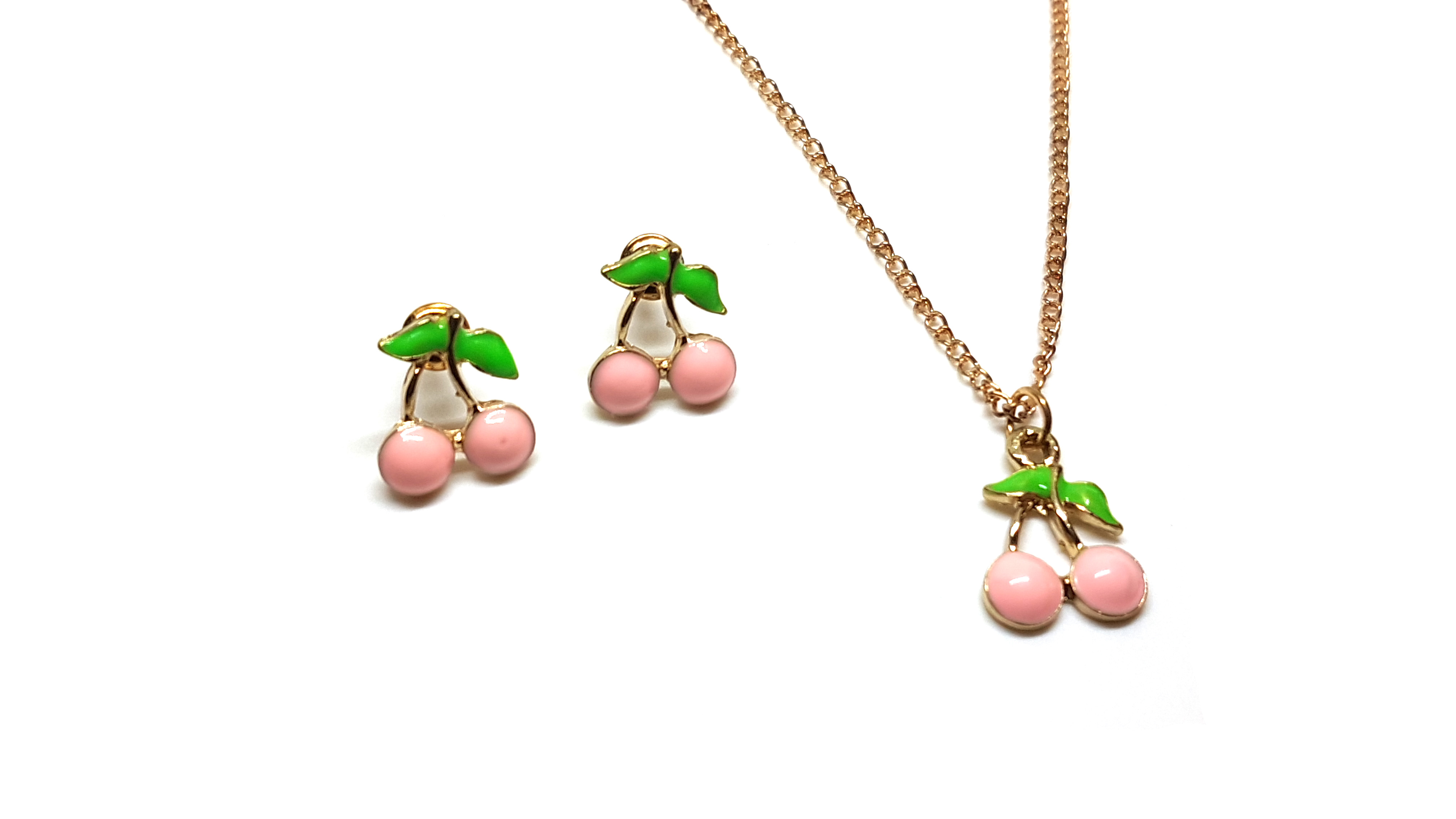 Kirschen Schmuckset Anhänger mit Kette und Ohrstecker