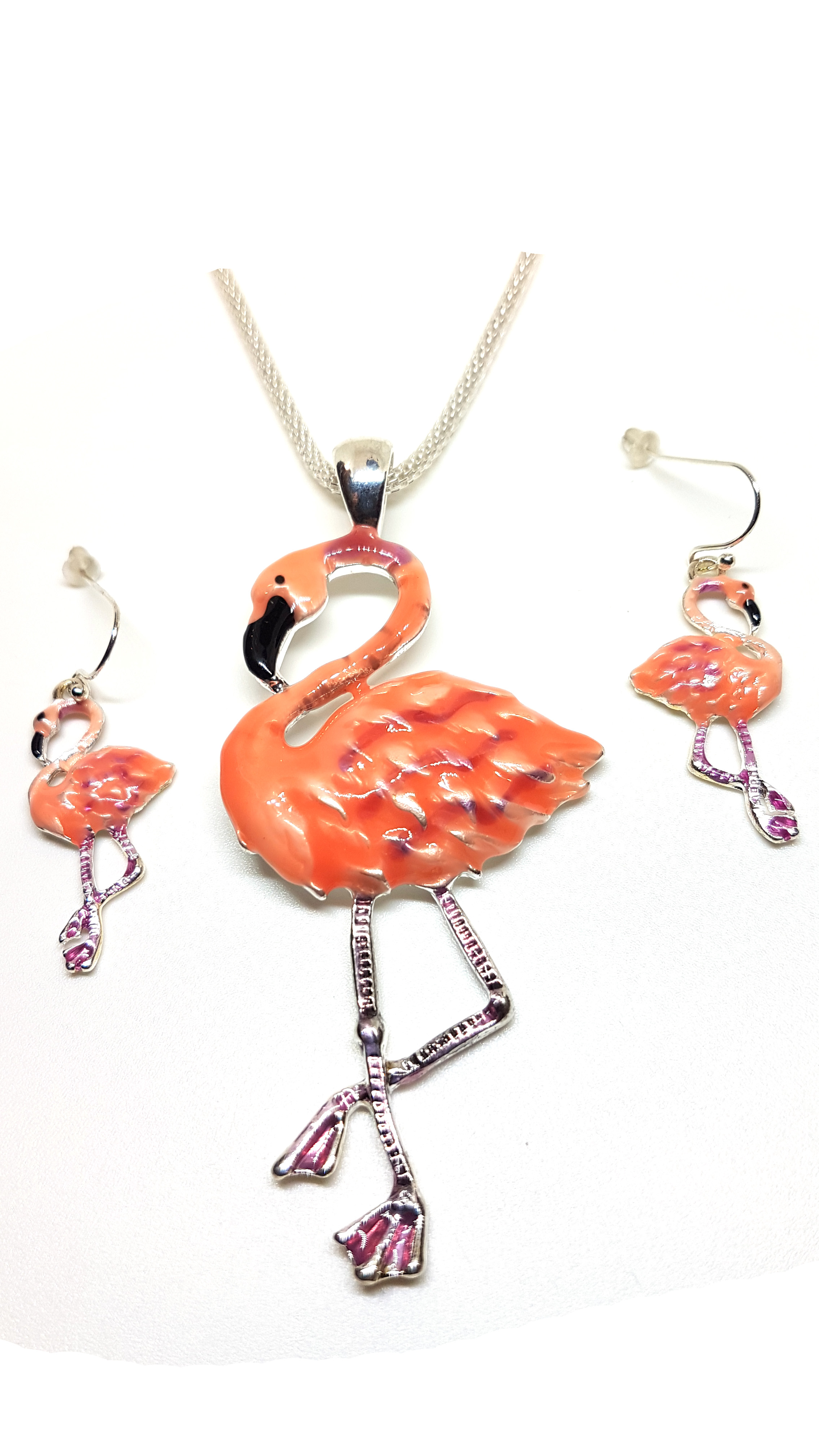 Flamingo Schmuckset Anhänger mit Kette und Ohrstecker