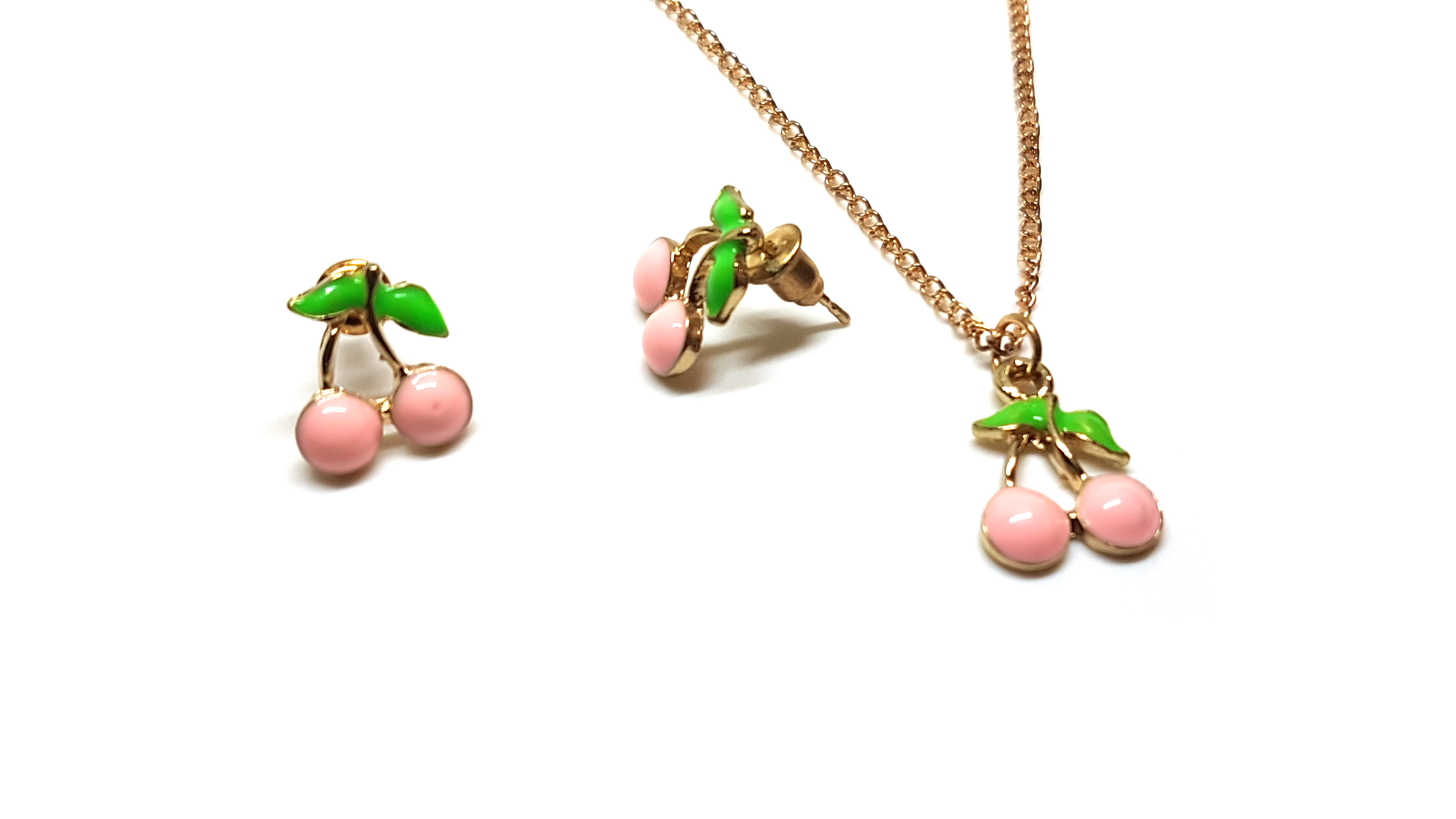 Kirschen Schmuckset Anhänger mit Kette und Ohrstecker
