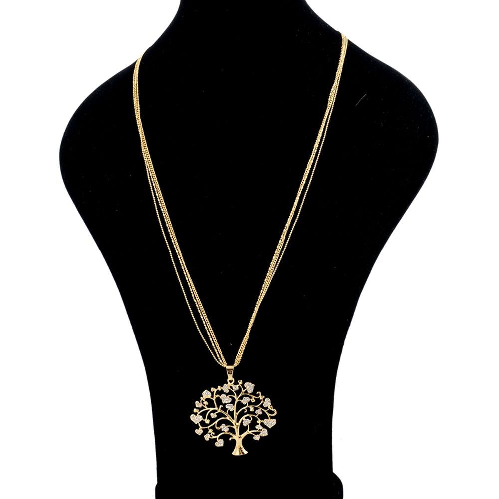 Baum Anhänger mit Zirkoniasteinen und Halskette 76cm