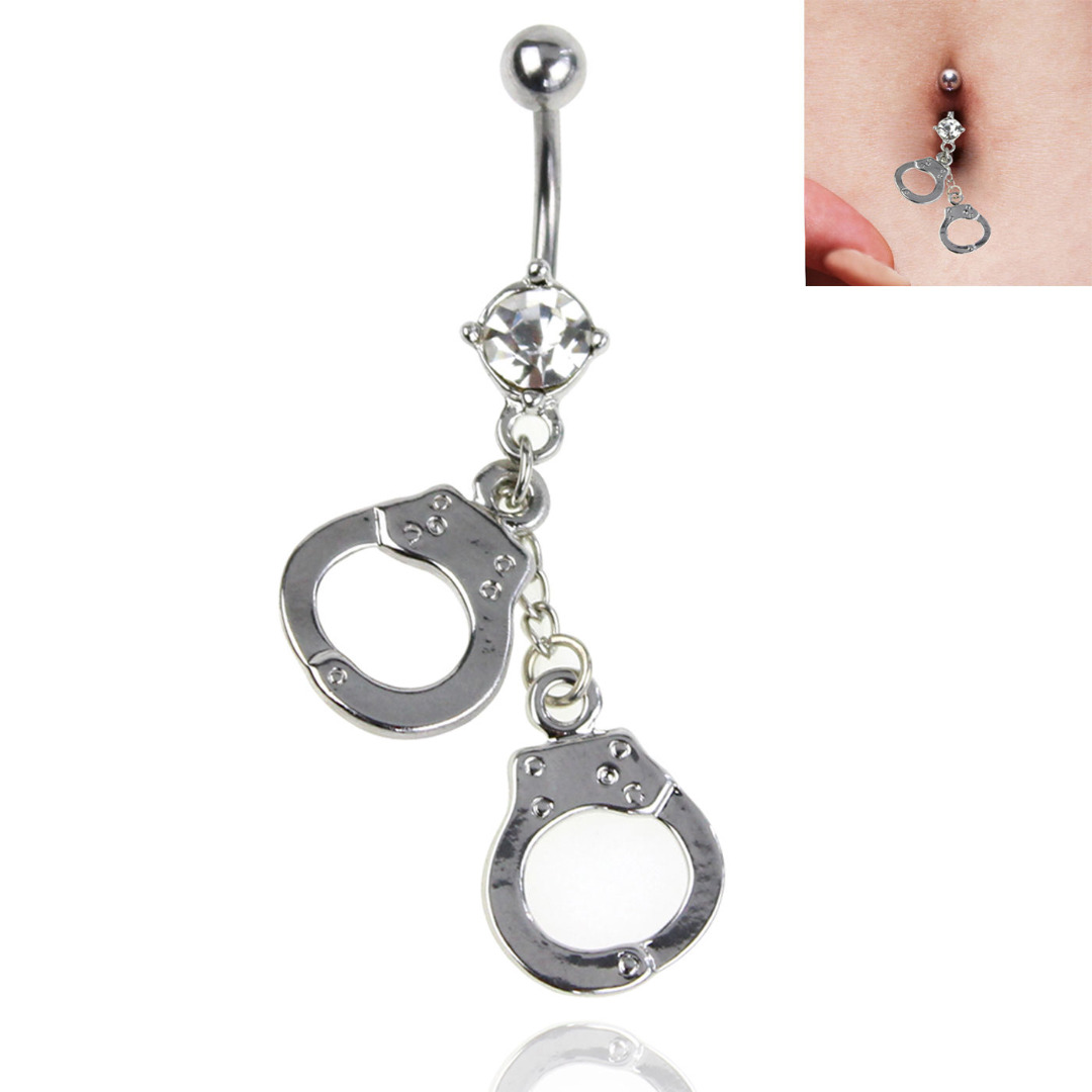 Handschellen Bauchnabelpiercing mit Zirkonia