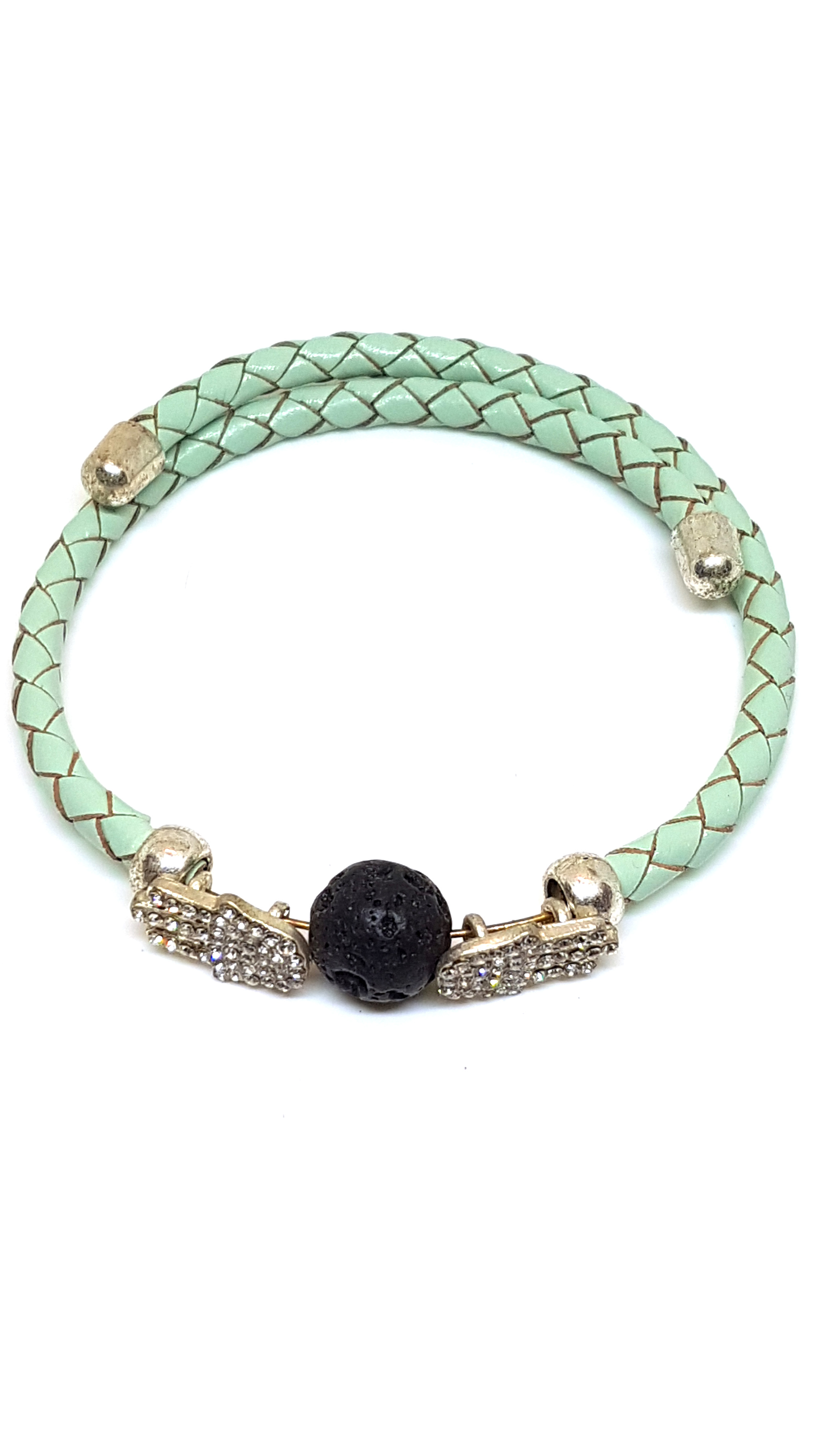 Armband aus echt Leder mit echten Lavastein und Zirkonia Steinen in Form von der Fatimas Hand von Lanzarote (Handarbeit)