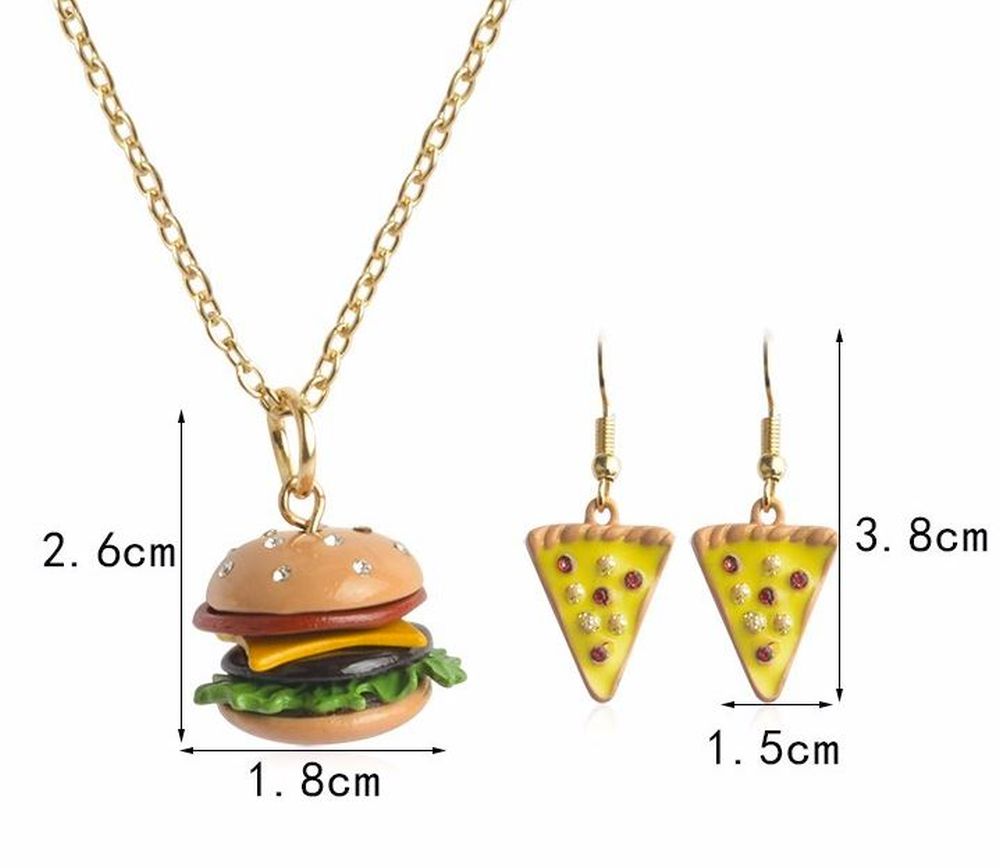 Schmuckset Kette Hamburger + Pizza Ohrhänger