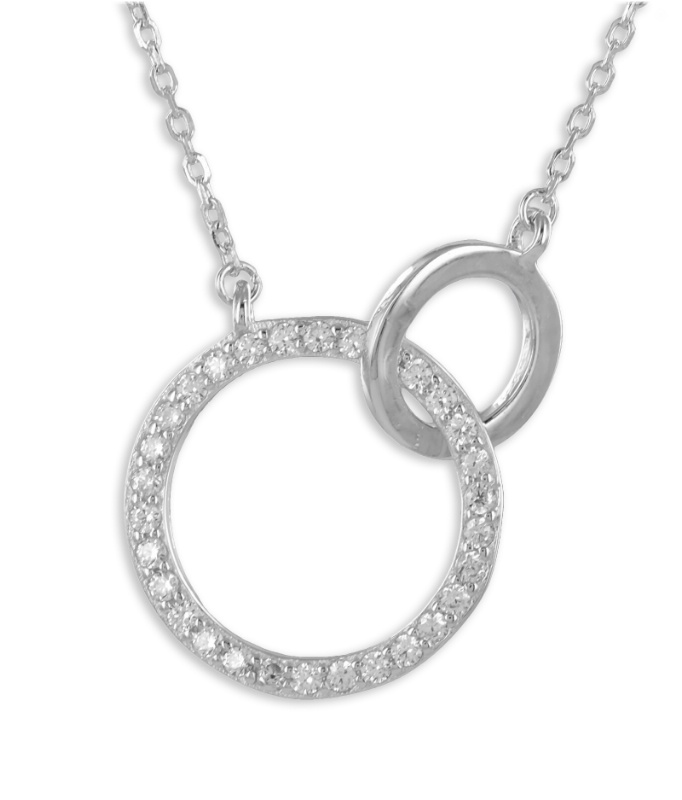 Collier Kette mit Anhänger Doppelring mit 30 Zirkonia aus 925 echt Silber