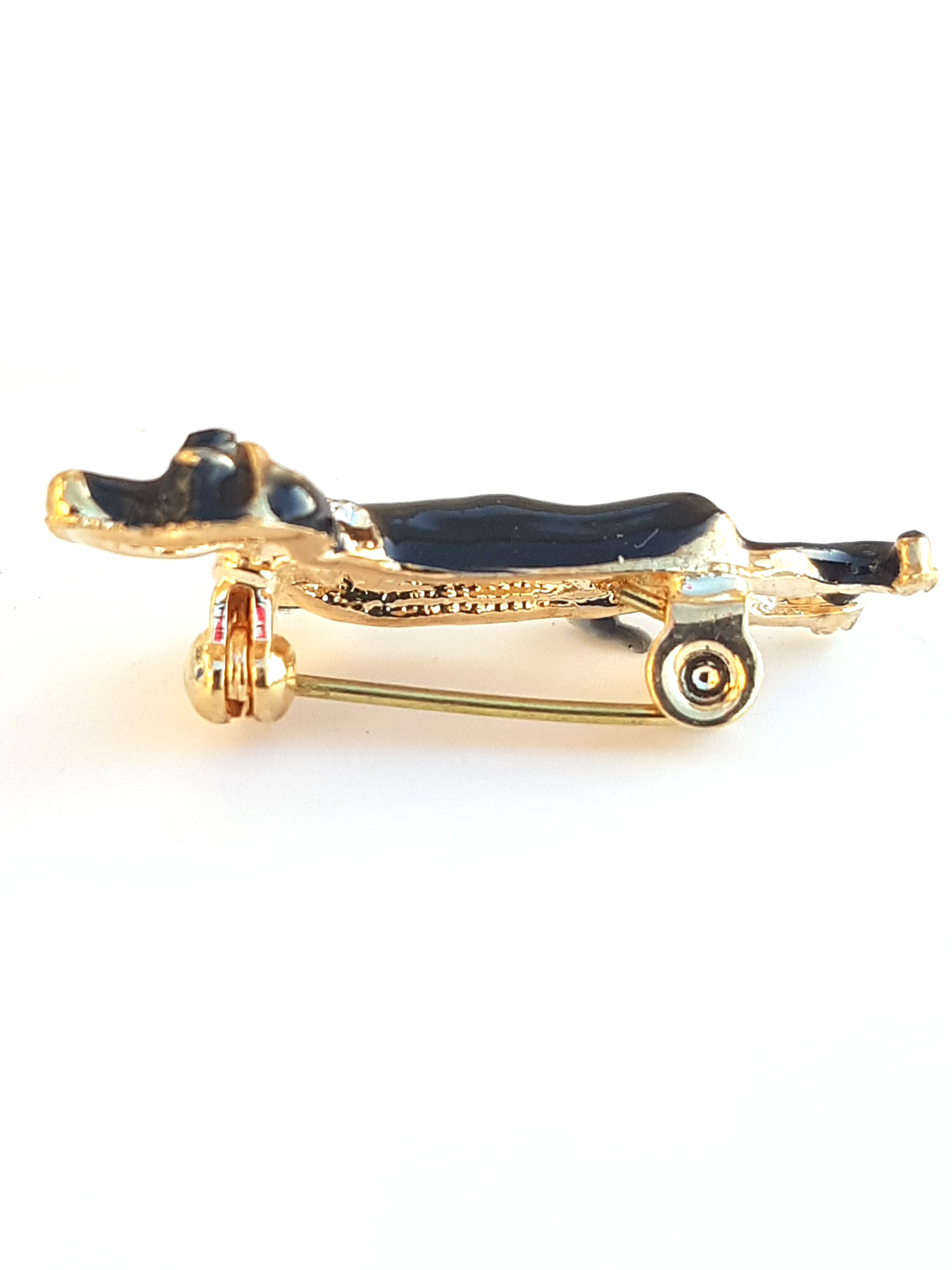 Dackel Brosche / Anstecknadel mit Strass steinen