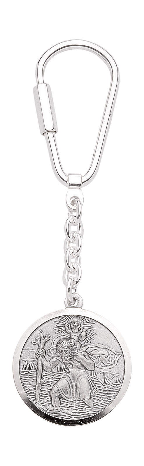 Christophorus Schlüsselanhänger aus Alpacca oxidiert