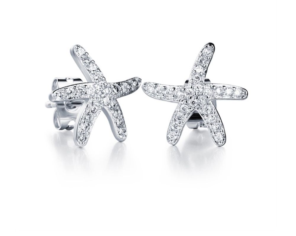 Seestern Ohrstecker mit Zirkonia mit Platin beschichtet