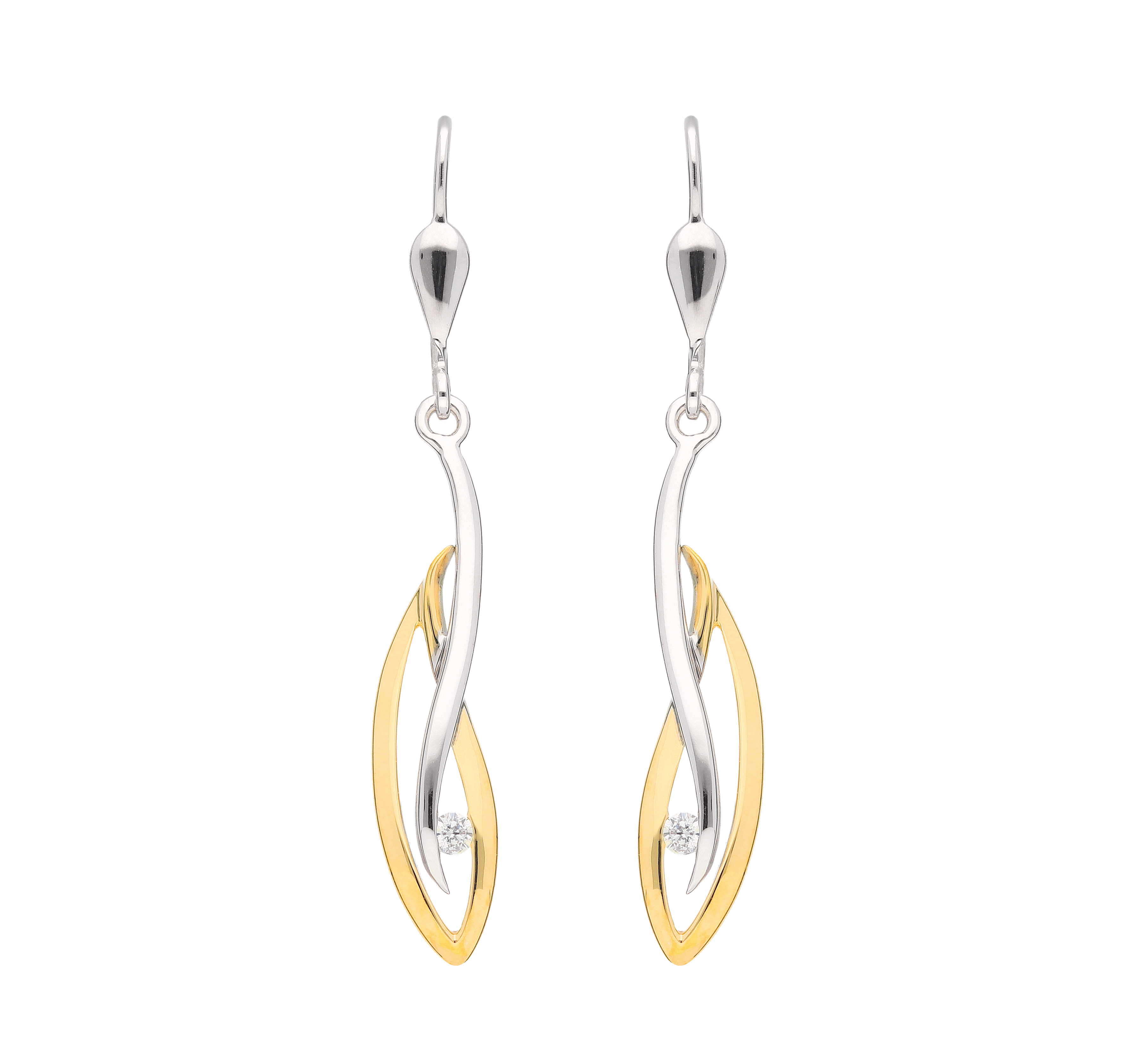 Ohrhänger mit Zirkonia aus 333 Gold und Weißgold 8 Karat Bicolor