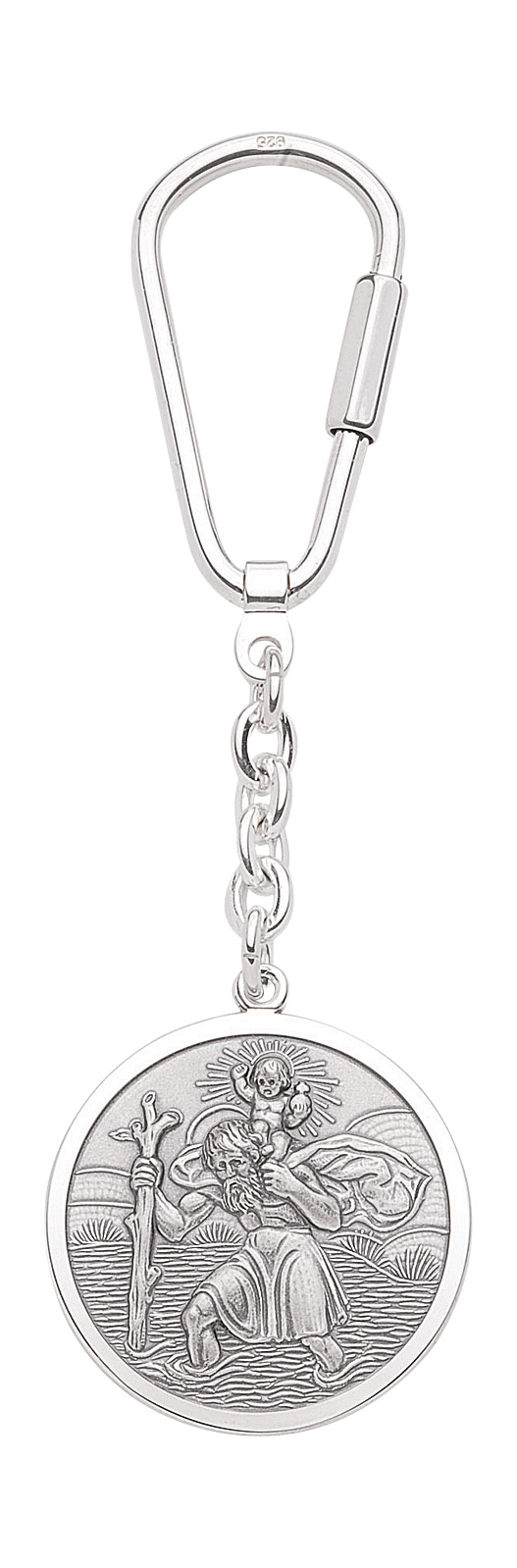 Christophorus Schlüsselanhänger aus Alpacca oxidiert