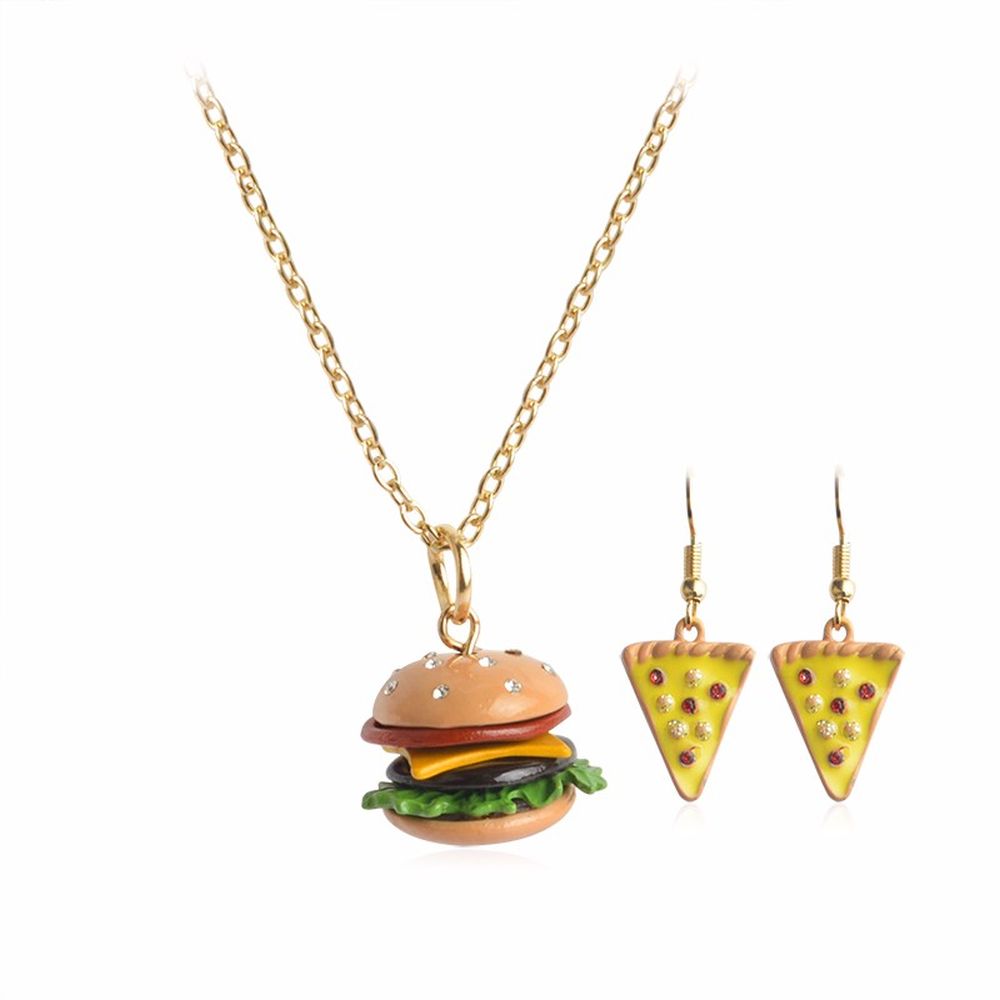 Schmuckset Kette Hamburger + Pizza Ohrhänger