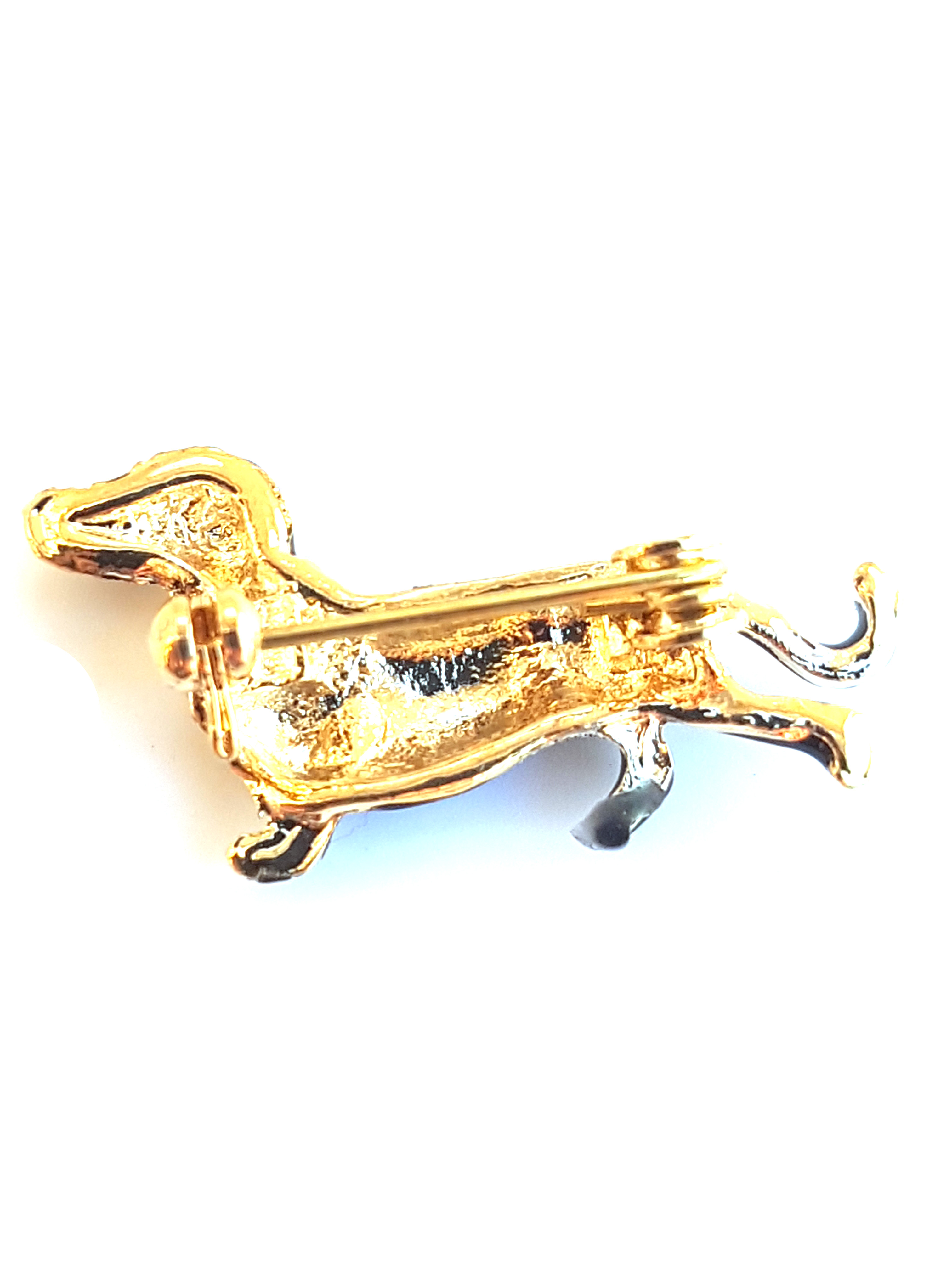 Dackel Brosche / Anstecknadel mit Strass steinen