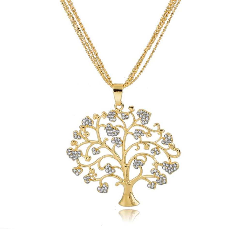 Baum Anhänger mit Zirkoniasteinen und Halskette 76cm