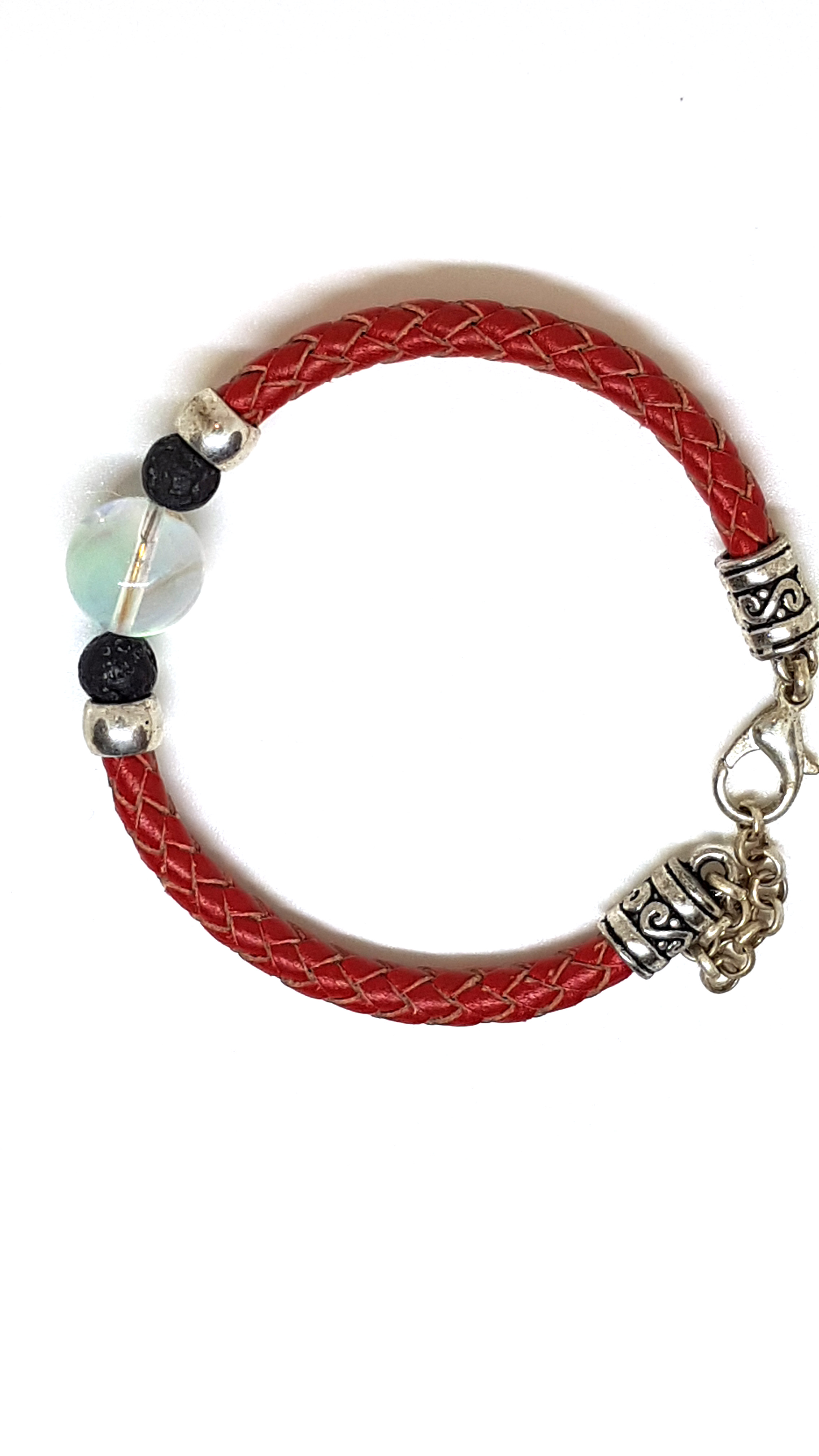 Armband aus echt Leder mit echten Lava Steinen und Kristall Stein von Lanzarote (Handarbeit)