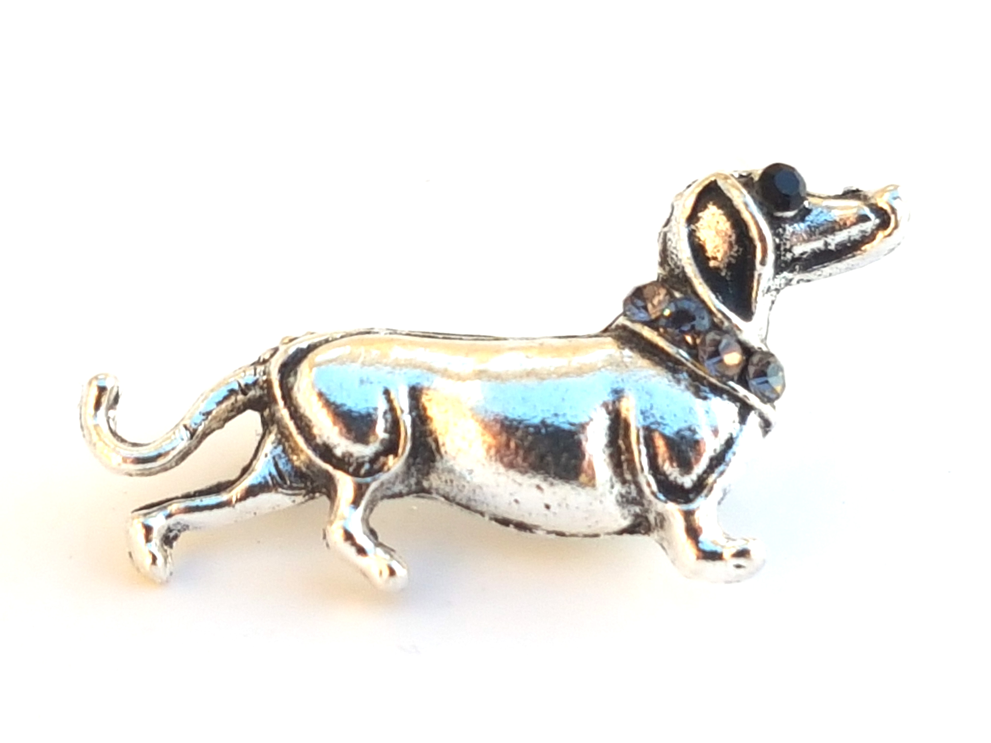 Dackel Brosche / Anstecknadel mit Strass steinen